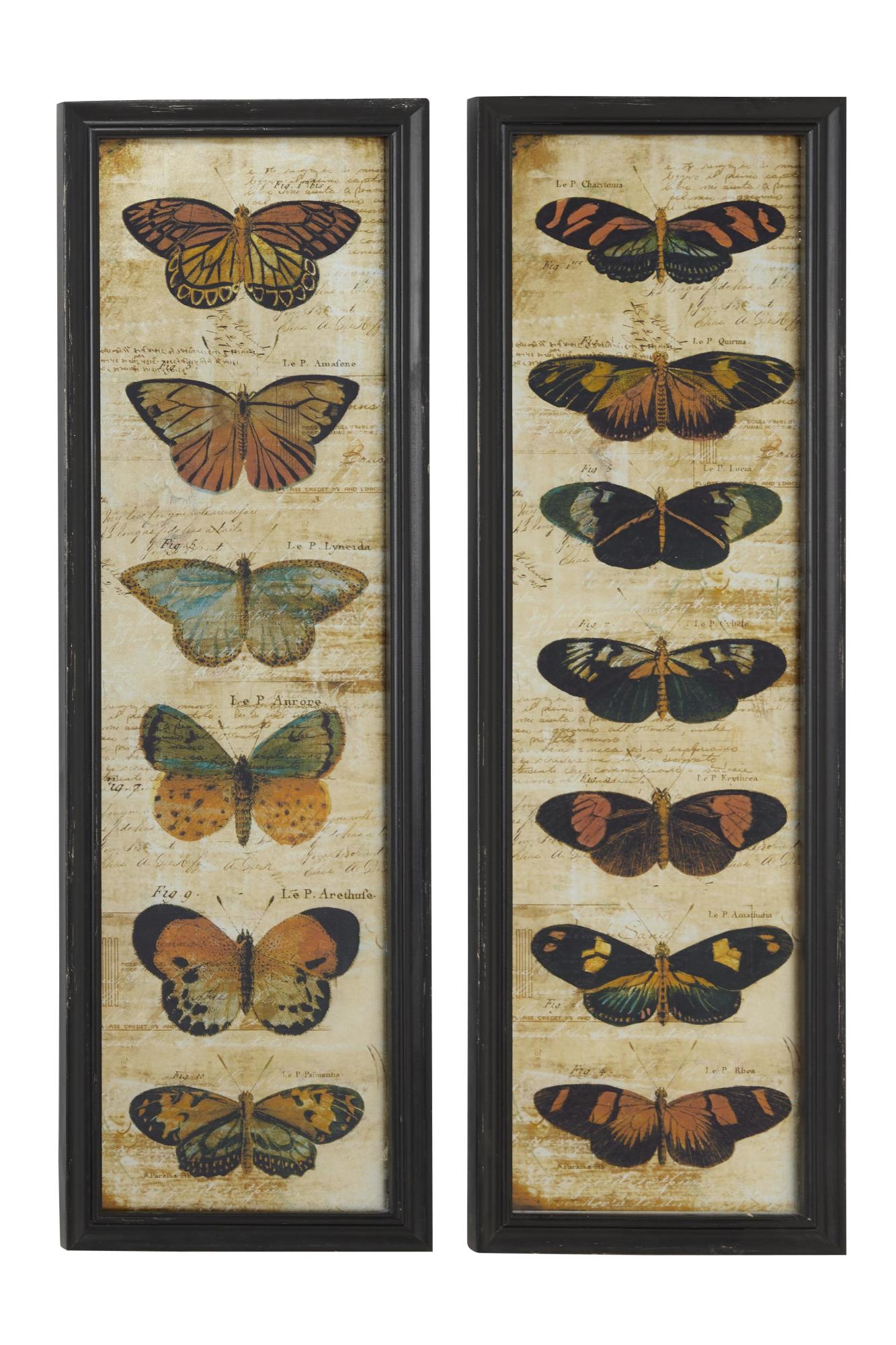 Set of 2 Butterfly Multi Colored Glass Living Room Framed Wall Art with Black Frame