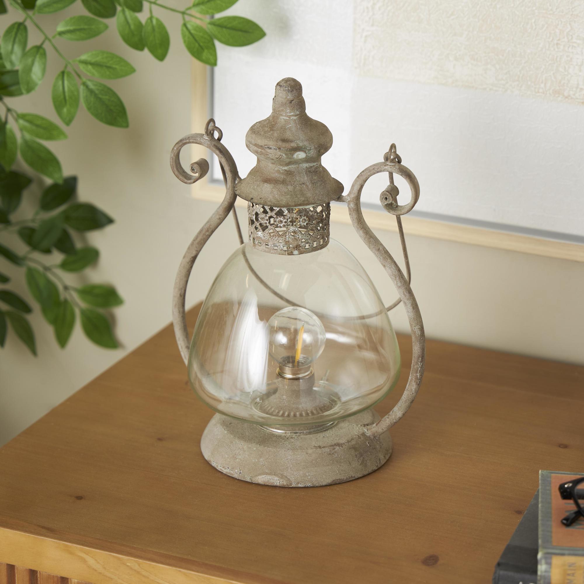 Scroll Bronze Metal Decorative Indoor Outdoor Candle Lantern with Arched Handle