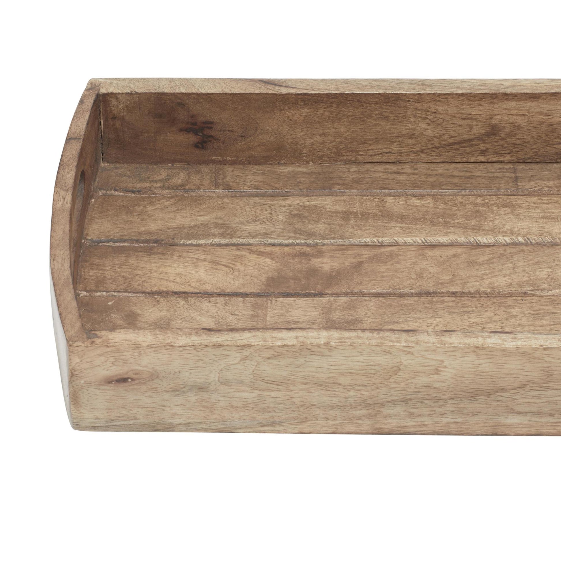 Set of 3 Light Brown Mango Wood Living Room Decor Tray with Slot Handles