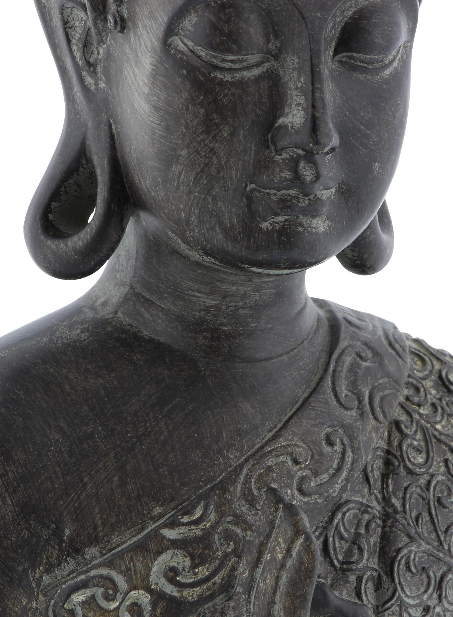 Buddha Brown Polystone Meditating Decorative Sculpture with Engraved Carvings and Relief Detailing