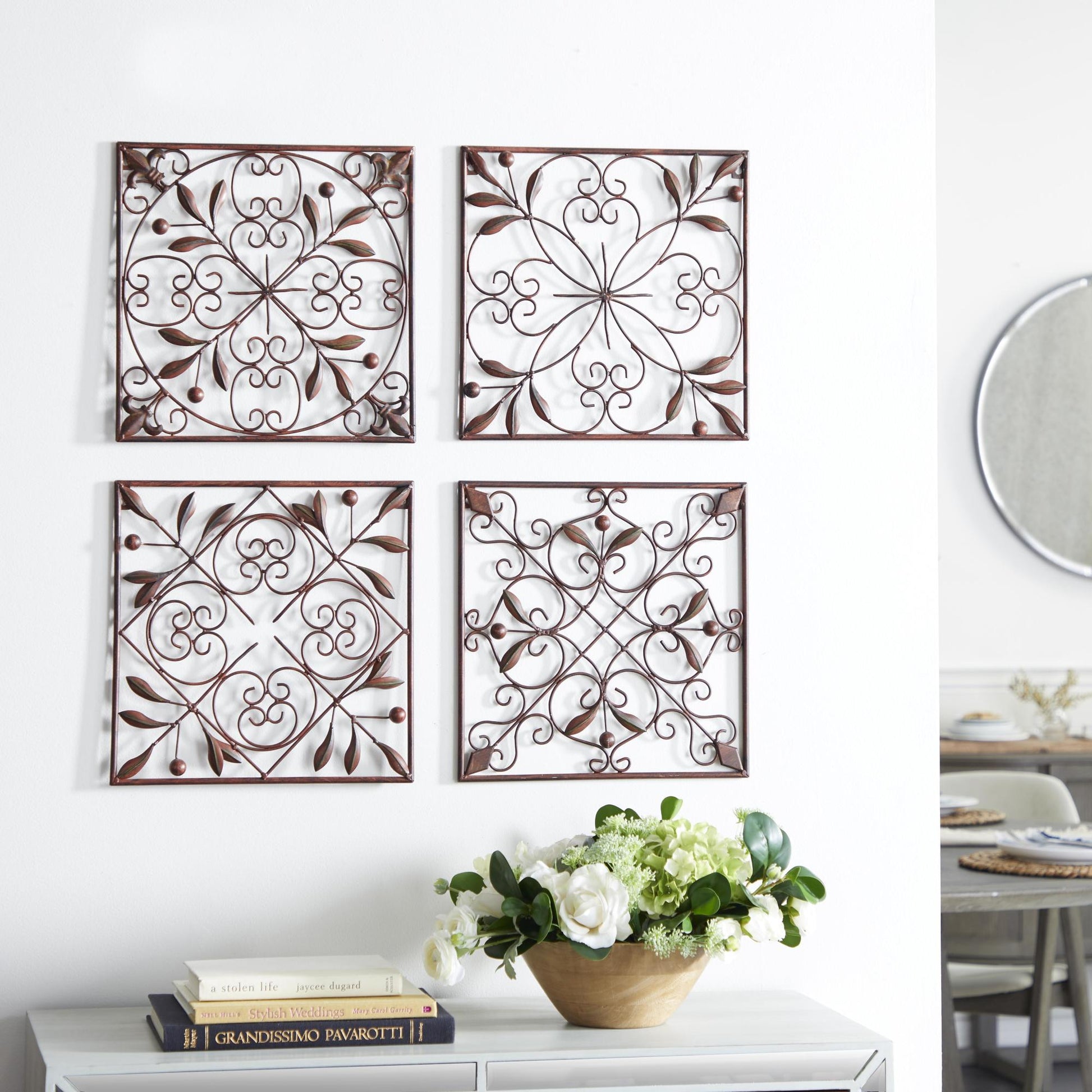 Set of 4 Scroll Dark Brown Metal Home Wall Decor