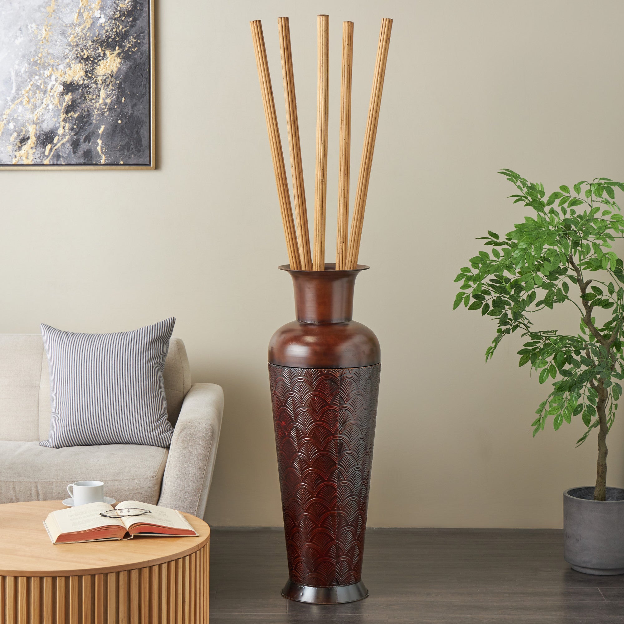 Set of 5 Brown Bamboo Wood Tall Sticks Home Decor Natural Foliage