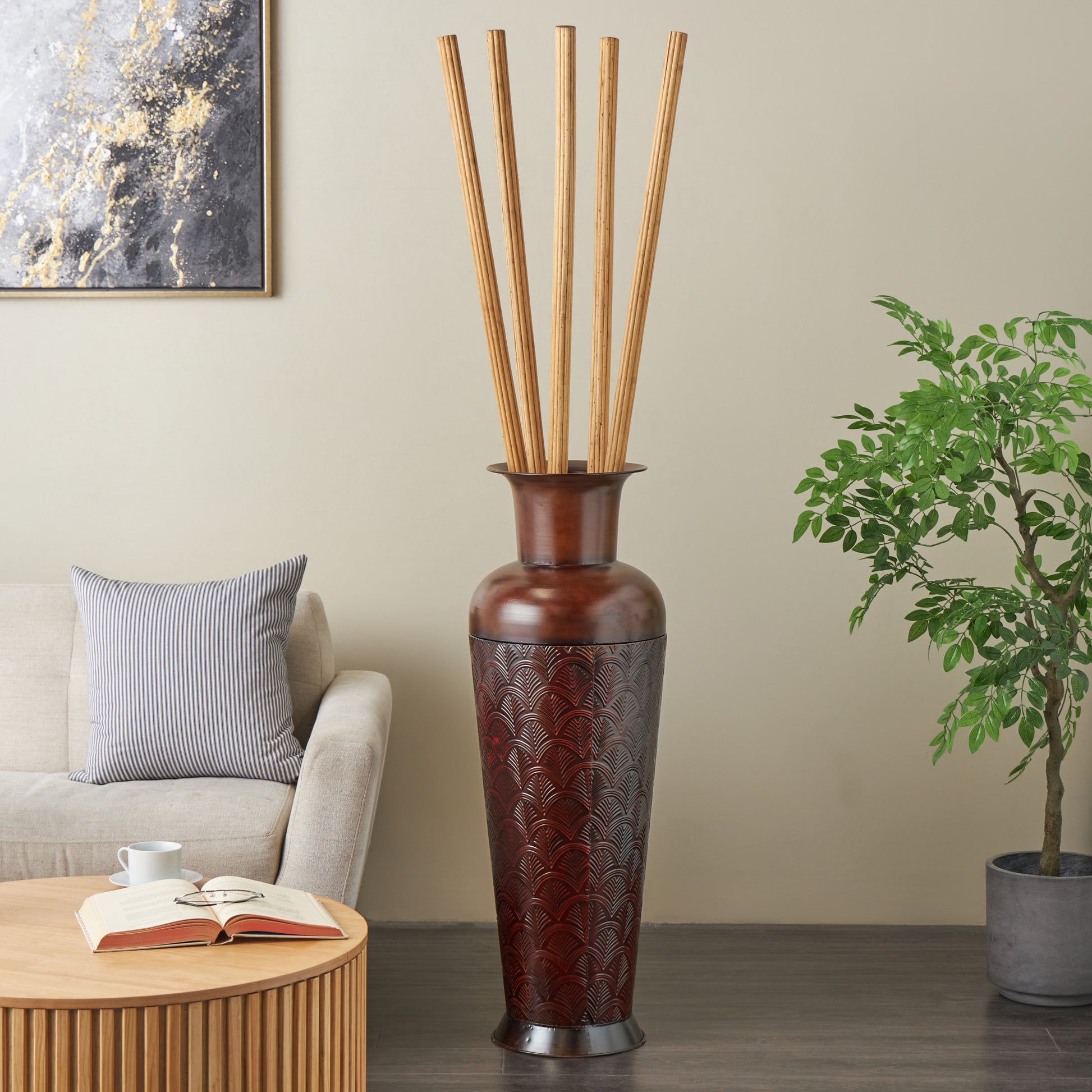 Set of 5 Brown Bamboo Wood Tall Sticks Home Decor Natural Foliage