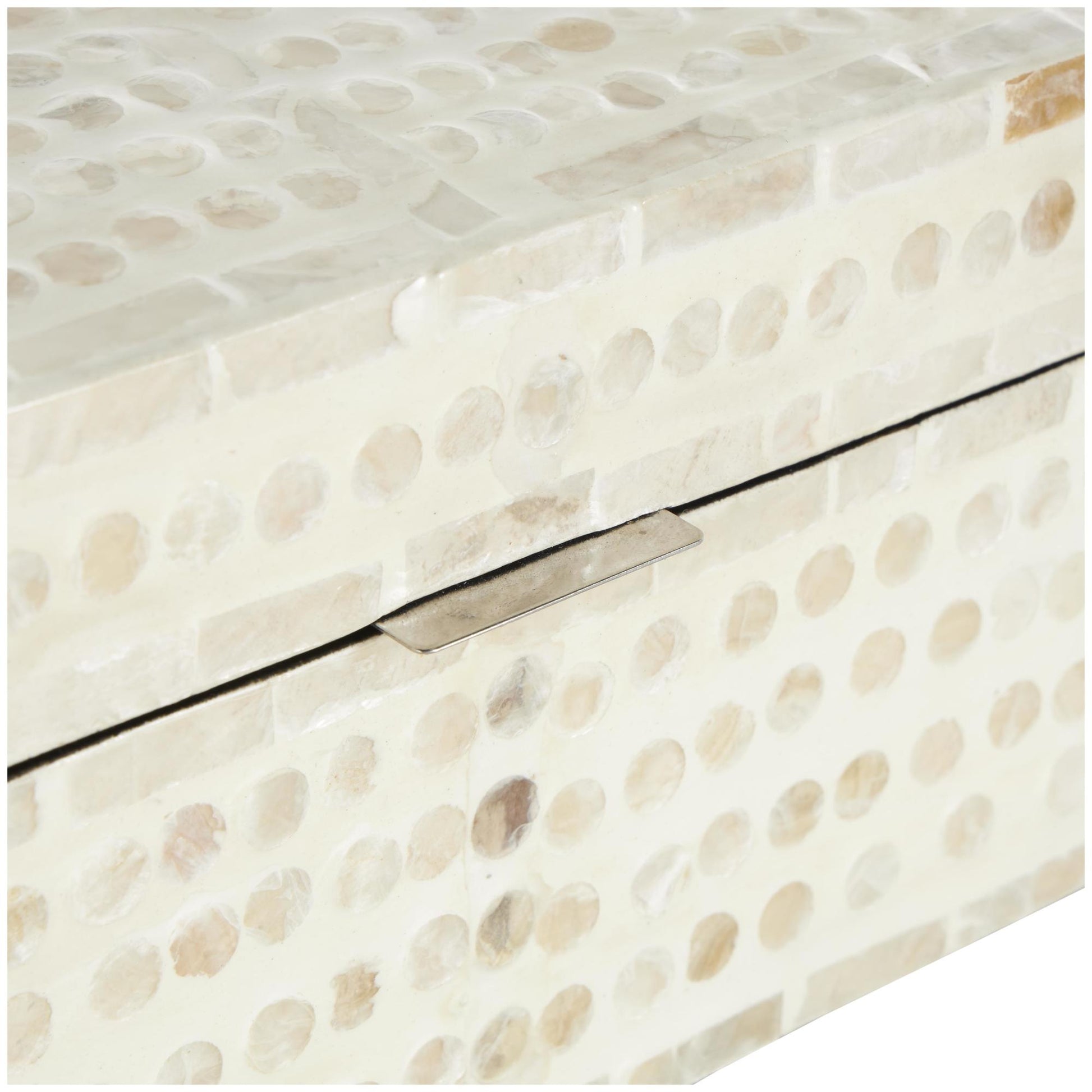 Set of 2 Geometric Cream Mother of Pearl Shell Handmade Mosaic Dot Storage Decorative Box with Brown Accents
