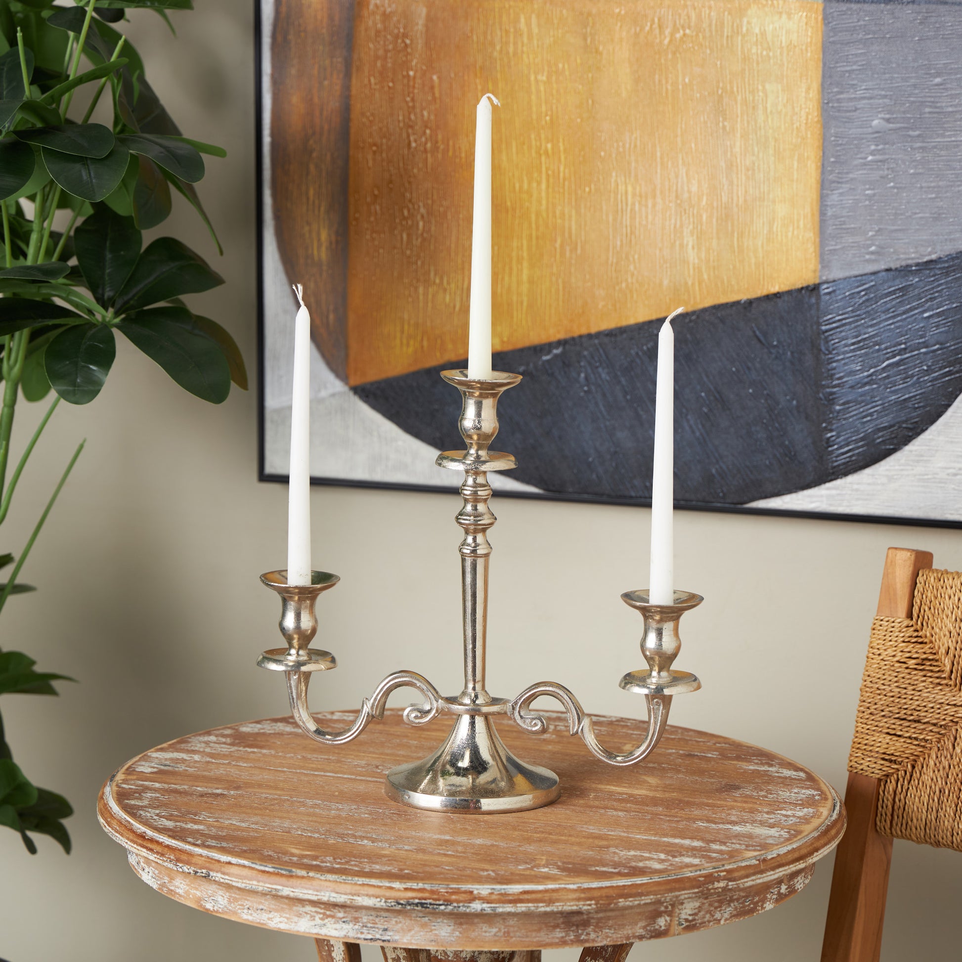 Scroll Silver Aluminum Metal Decorative Candelabra