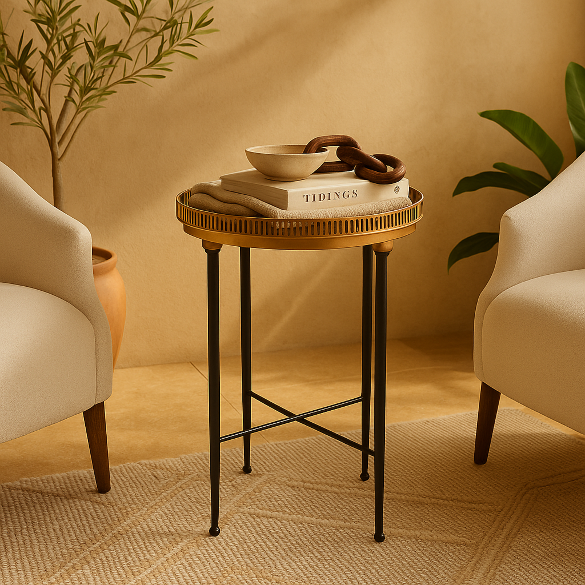Bronze Metal Vintage Inspired Cutout Round Side End Accent Table