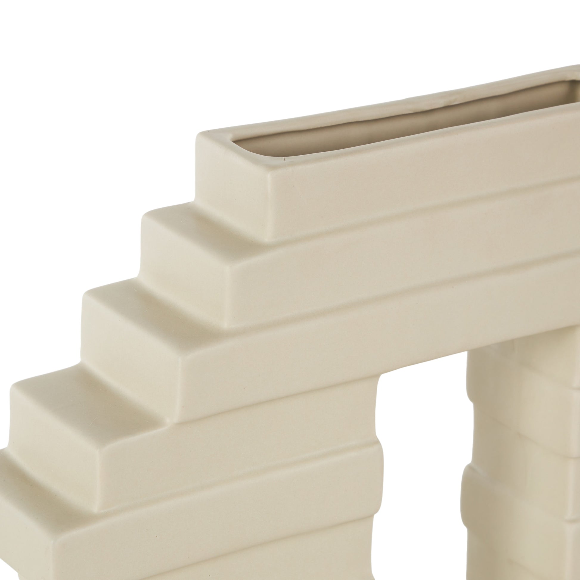 Abstract Cream Ceramic Decorative Vase with Rectangular Center Cutout