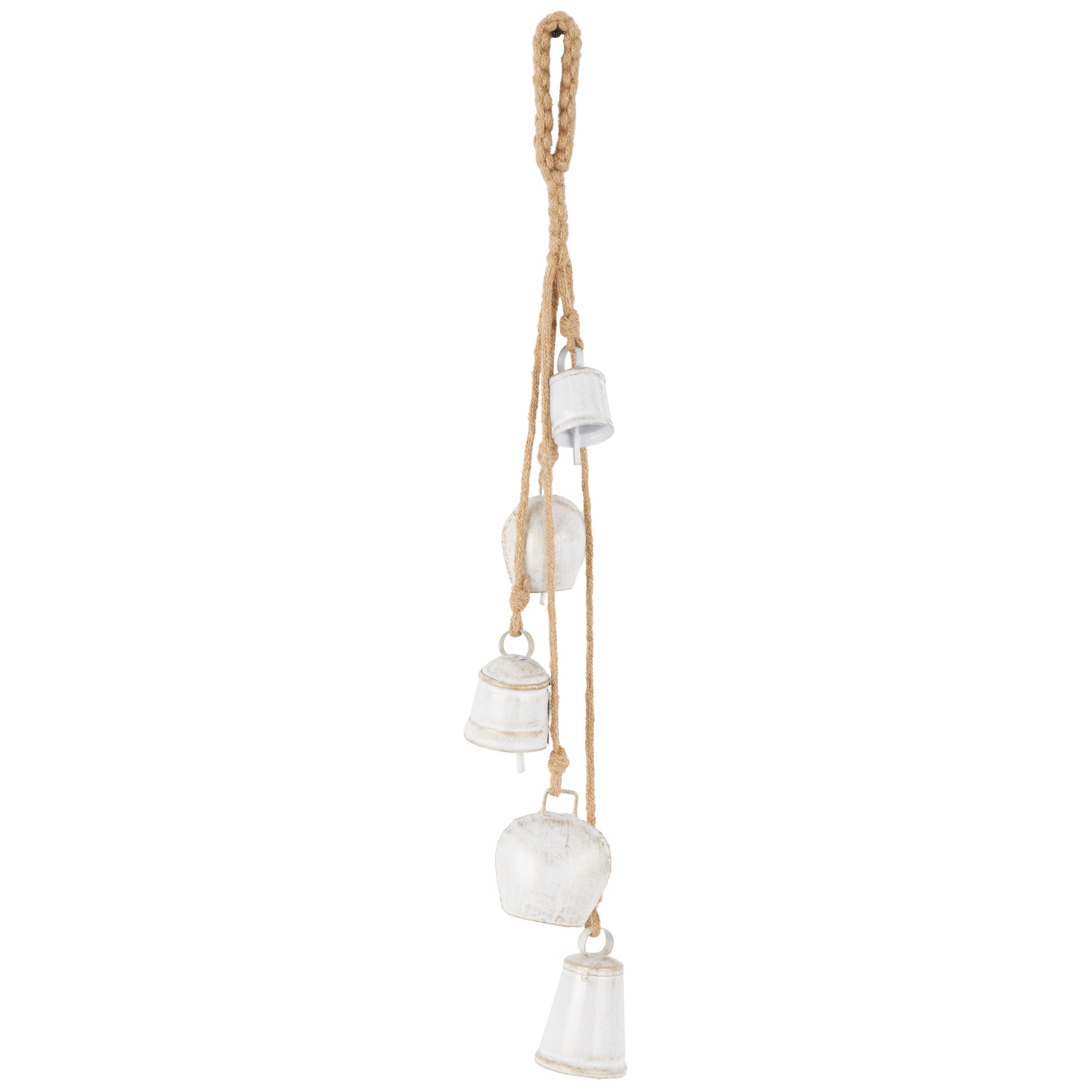 Metal Cascading Cluster Indoor Outdoor Decorative Cow Bells with Jute Hanging Rope