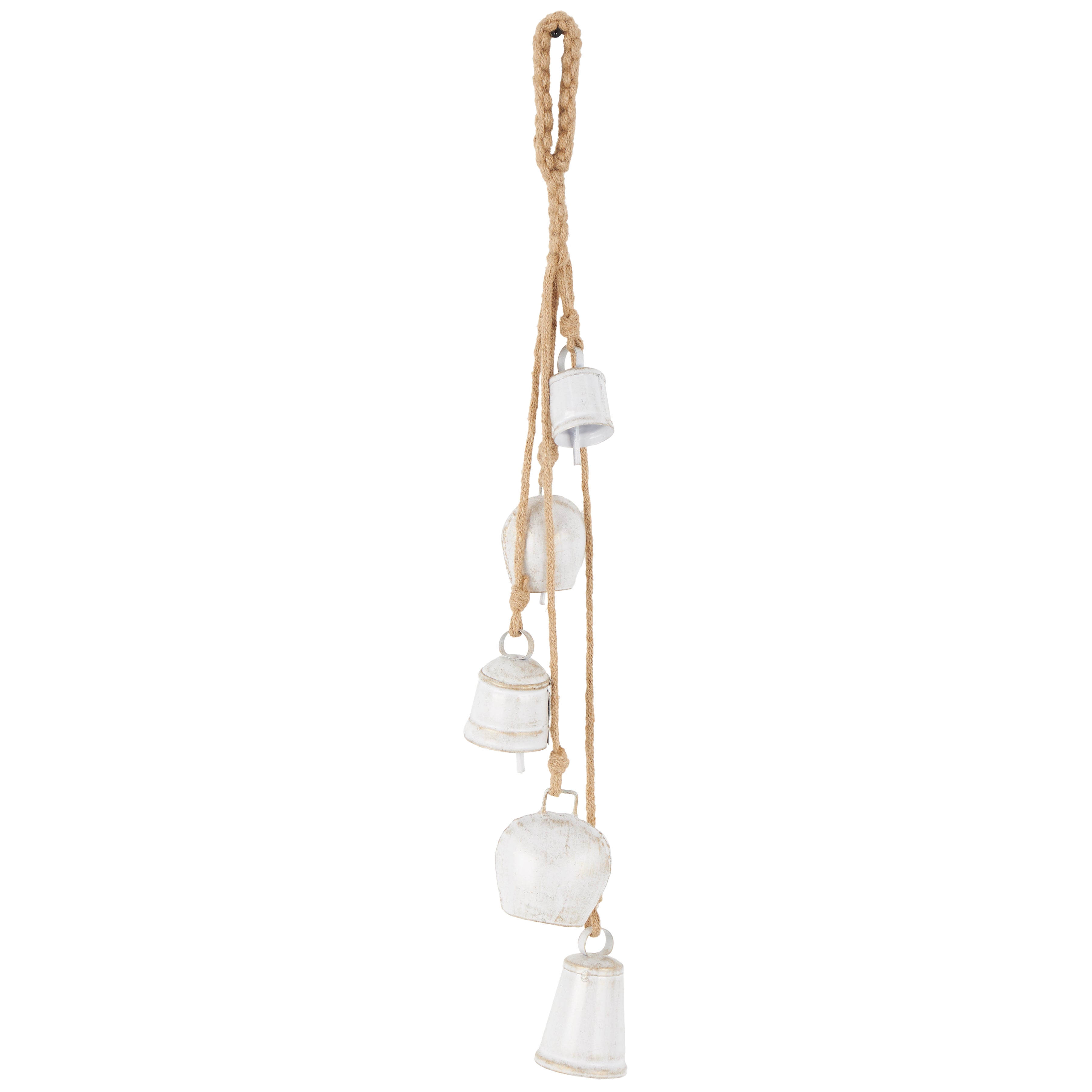 Metal Cascading Cluster Indoor Outdoor Decorative Cow Bells with Jute Hanging Rope