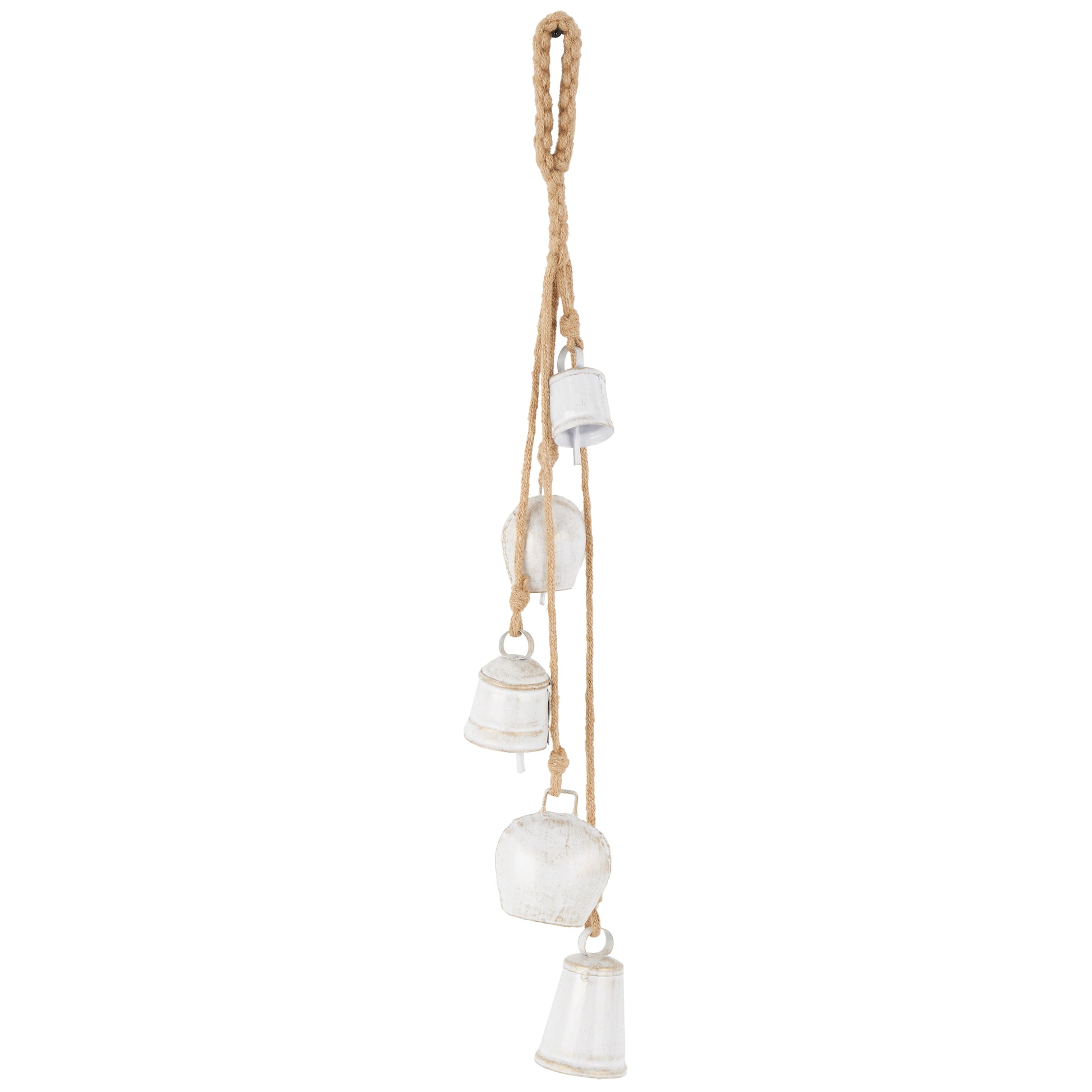 Metal Cascading Cluster Indoor Outdoor Decorative Cow Bells with Jute Hanging Rope