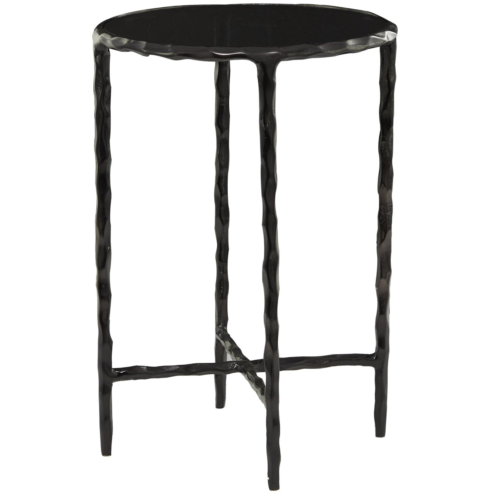 Aluminum Metal Side End Accent Table with Shaded Glass Top