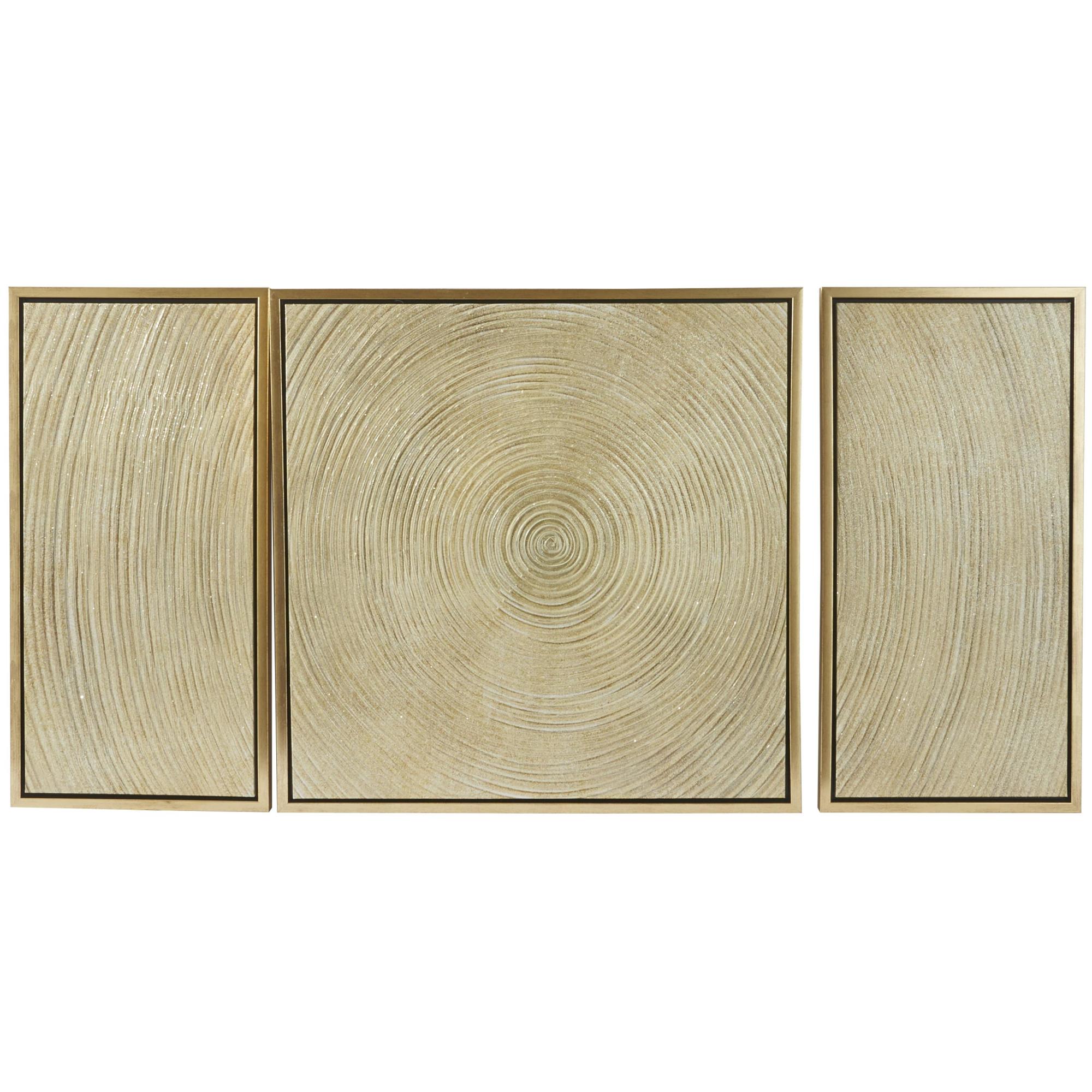 Set of 3 Starburst Gold Canvas Ripple Living Room Framed Wall Art with Gold Frame