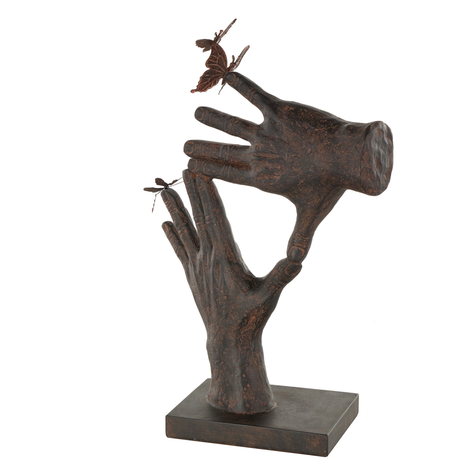 Hands Dark Brown Polystone Sign Decorative Sculpture with Butterrfly Accents