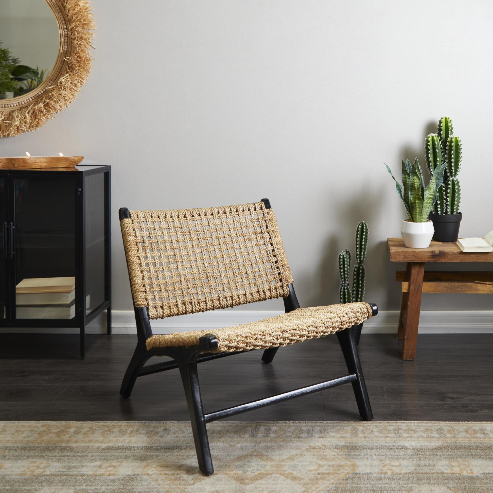 Teak Wood Handmade Living Room Accent Chair with Woven Cane Seat