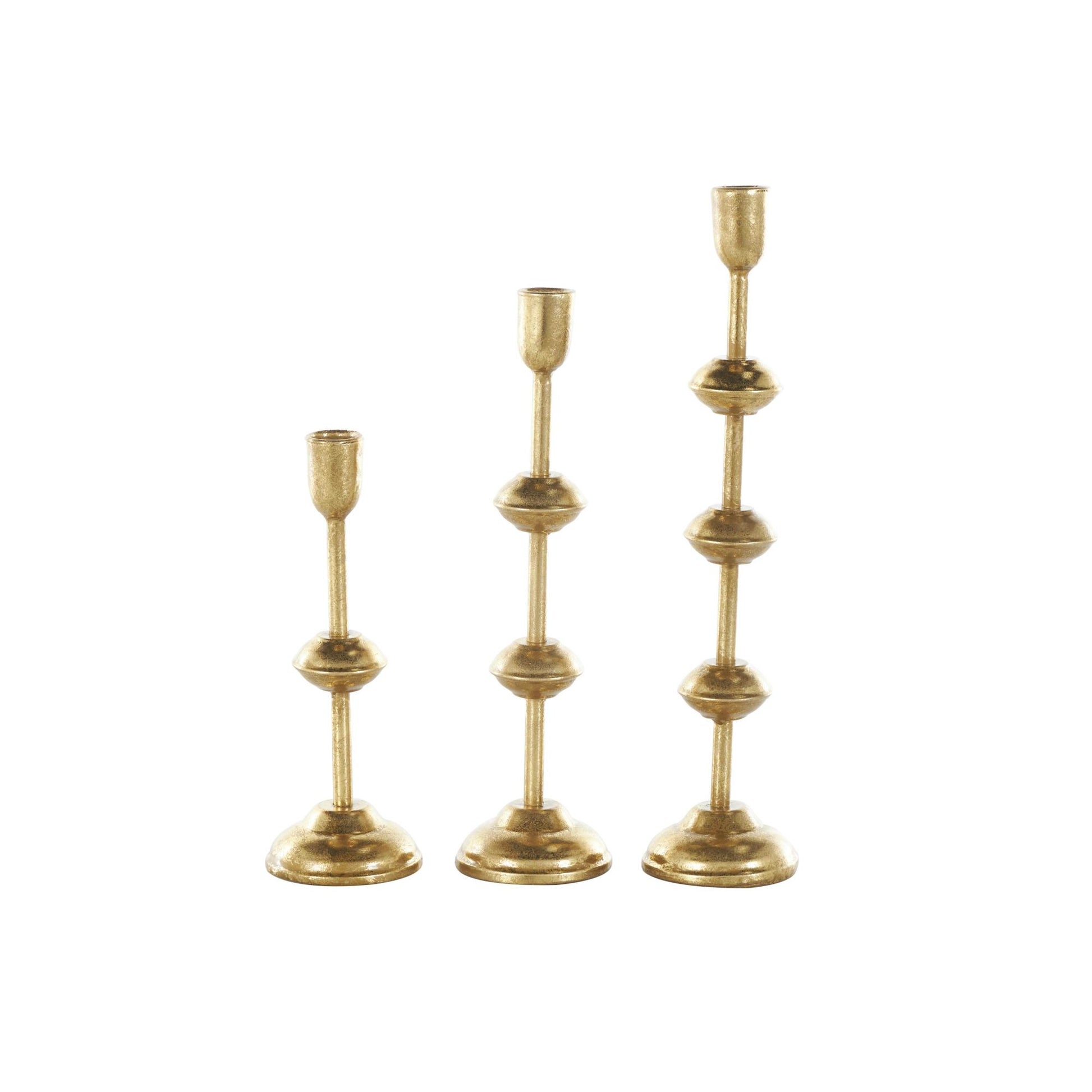 Set of 3 Gold Metal Slim Decorative Candle Holder with Floating Spheres