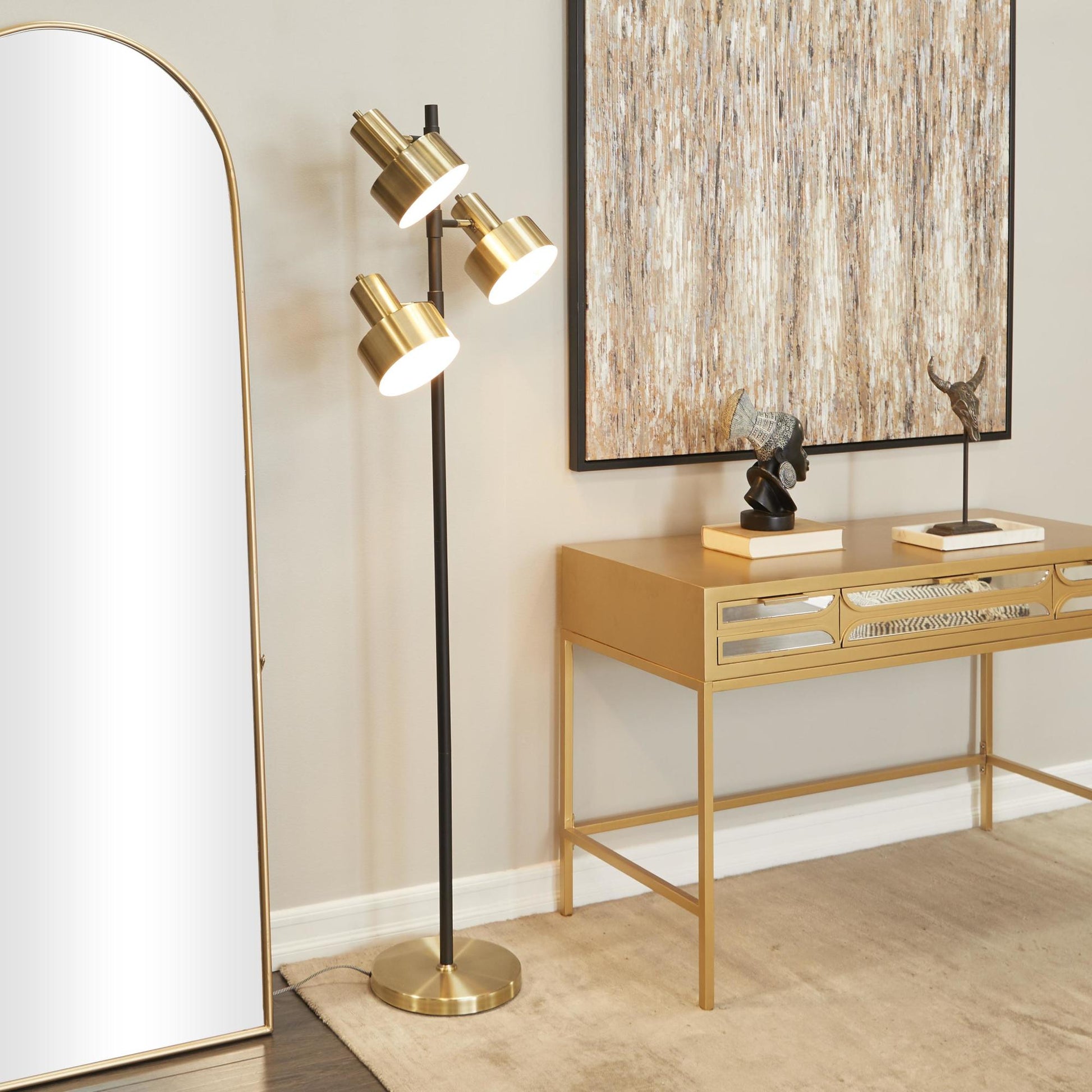 Gold Metal Room Floor Lamp with Rotating Shades