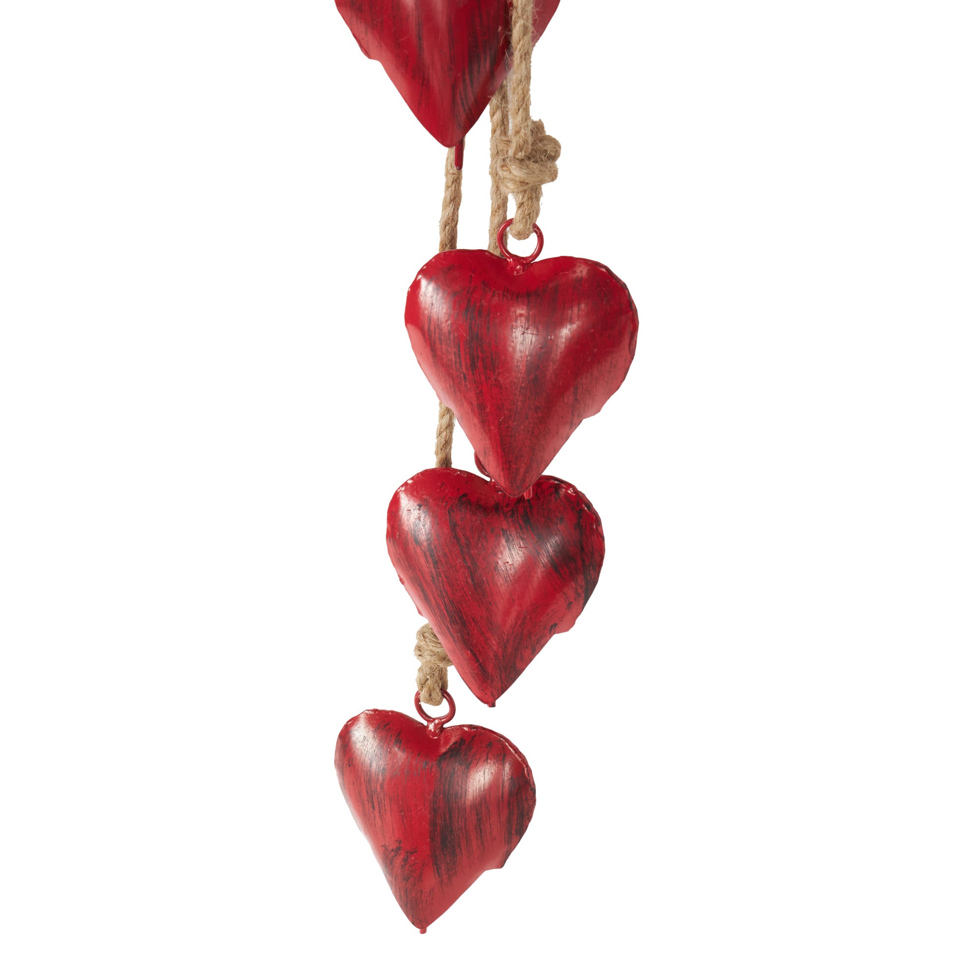 Heart Metal Tibetan Inspired Indoor Outdoor Decorative Cow Bells with 6 Bells on Jute Hanging Rope