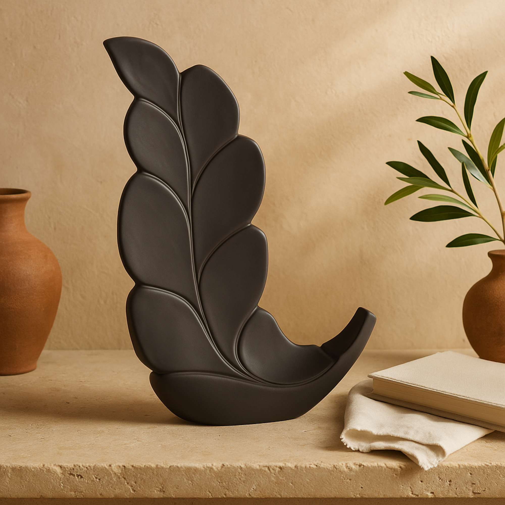 Leaf Ceramic Slanted Decorative Vase 14" x 4" x 15"