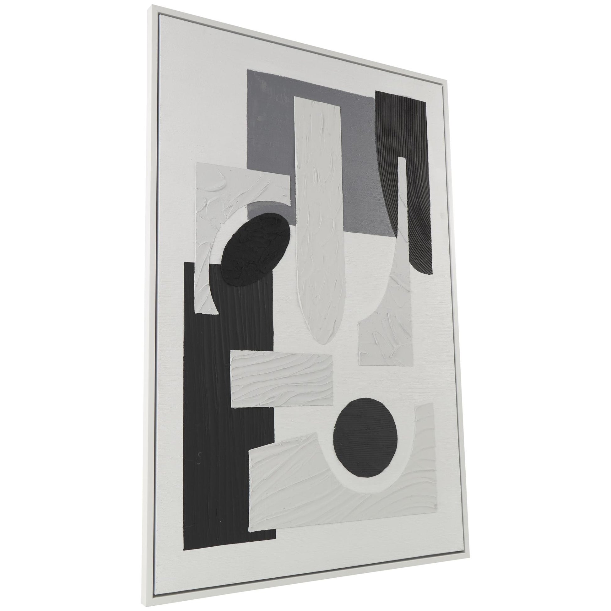Geometric Canvas Textured Living Room Framed Wall Art with Various Shapes and White Accents