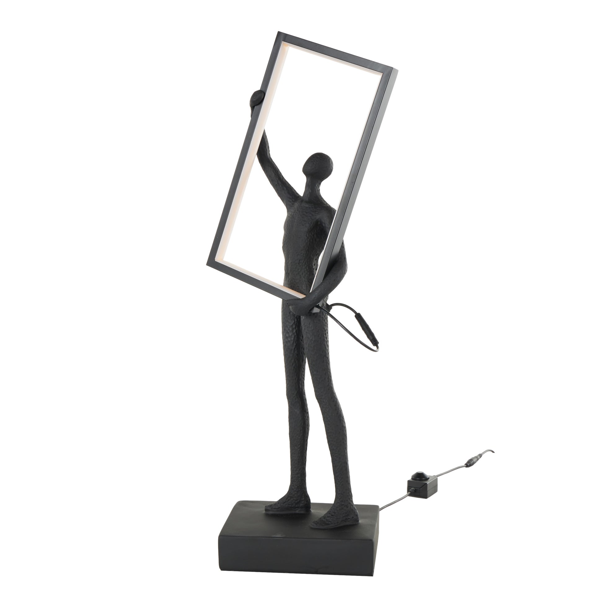 People Black Resin Concaved Room Table Lamp with Rectangular Frame and Copper Shadings
