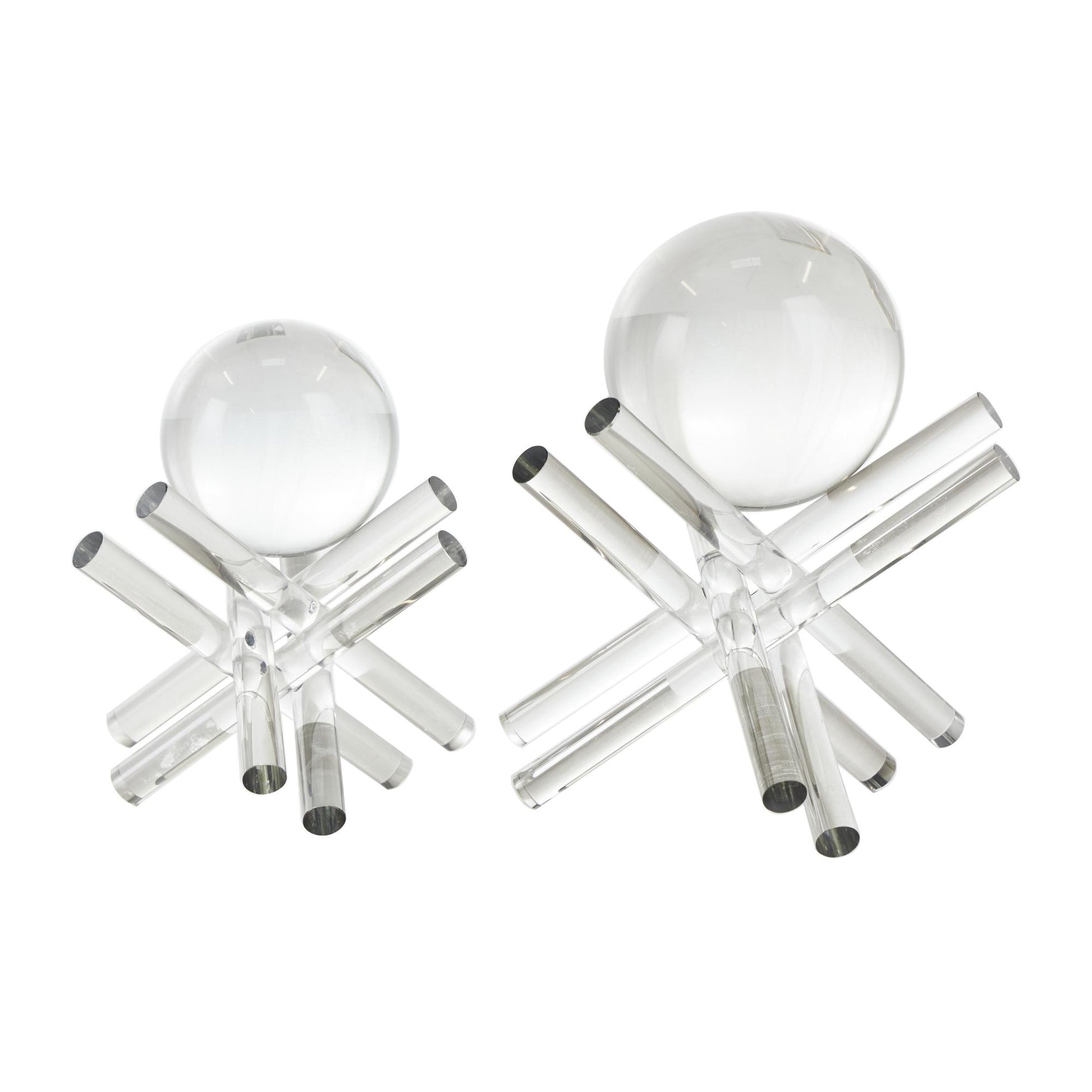 Set of 2 Jack Clear Crystal Inspired Decorative Sculpture with Clear Resting Orbs