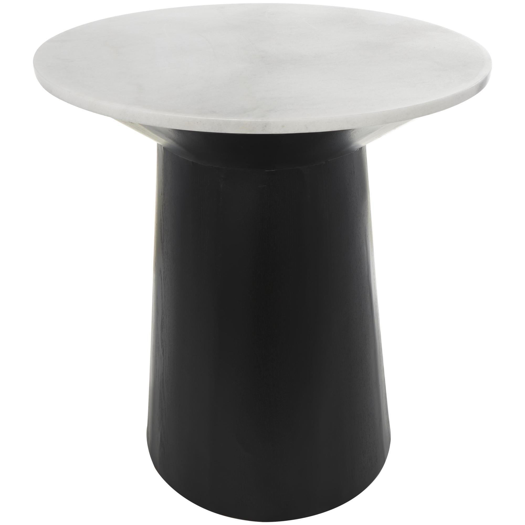 Geometric White Marble Side End Accent Table with Black Wooden Base