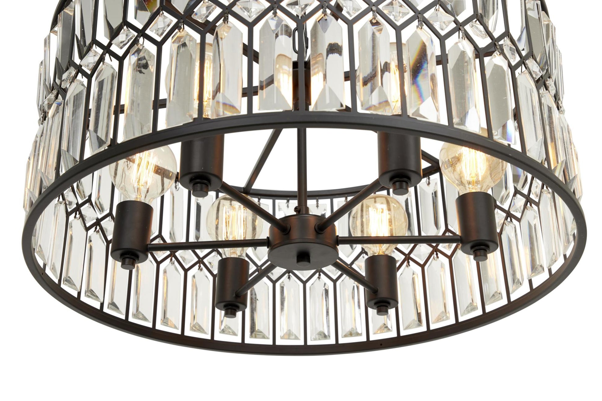 Geometric Black Metal Crystal Embellished 6 Light Room Chandelier with Link Chain