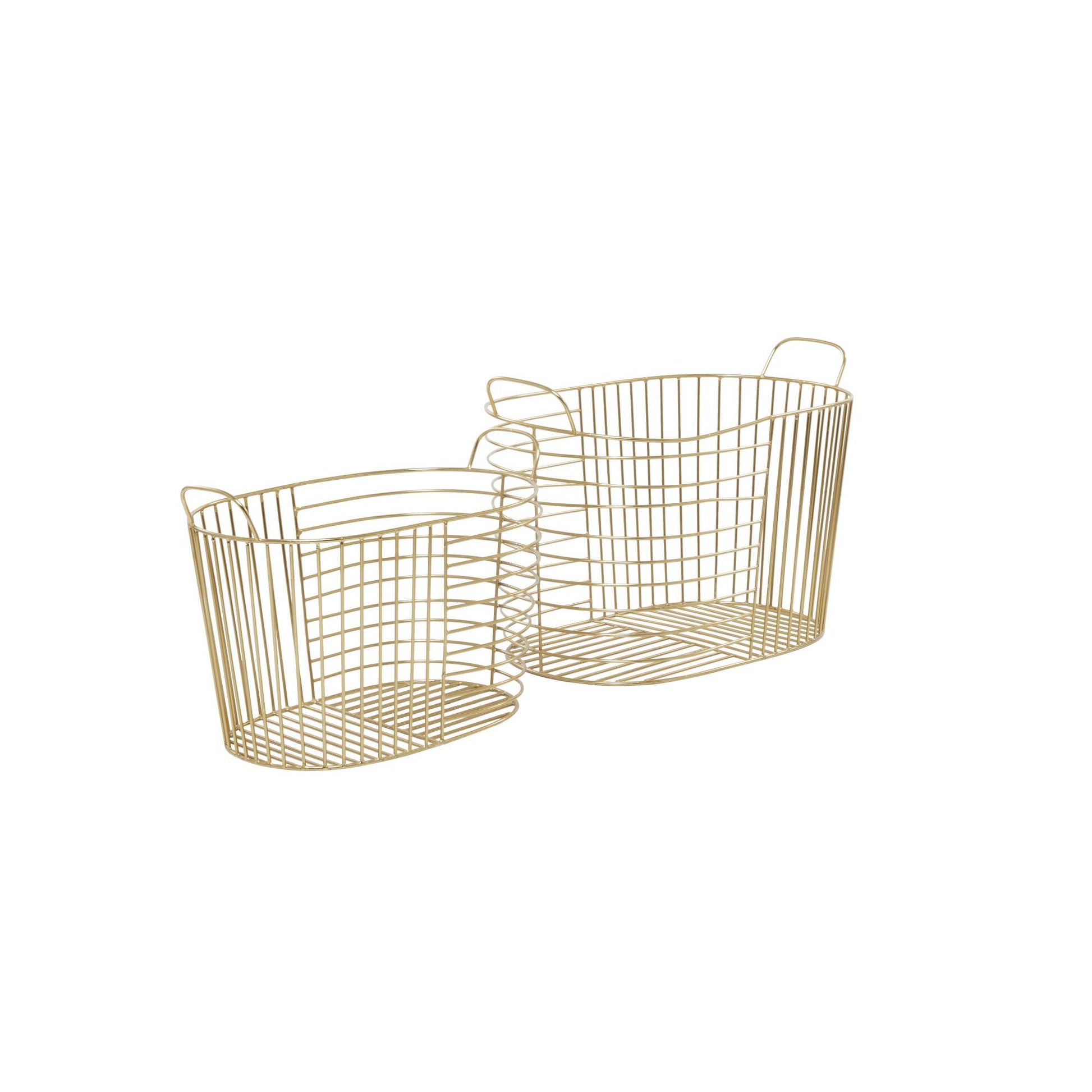 CosmoLiving by Cosmopolitan Set of 2 Metal Wire Oval Decorative and Functional Storage Basket with Handles