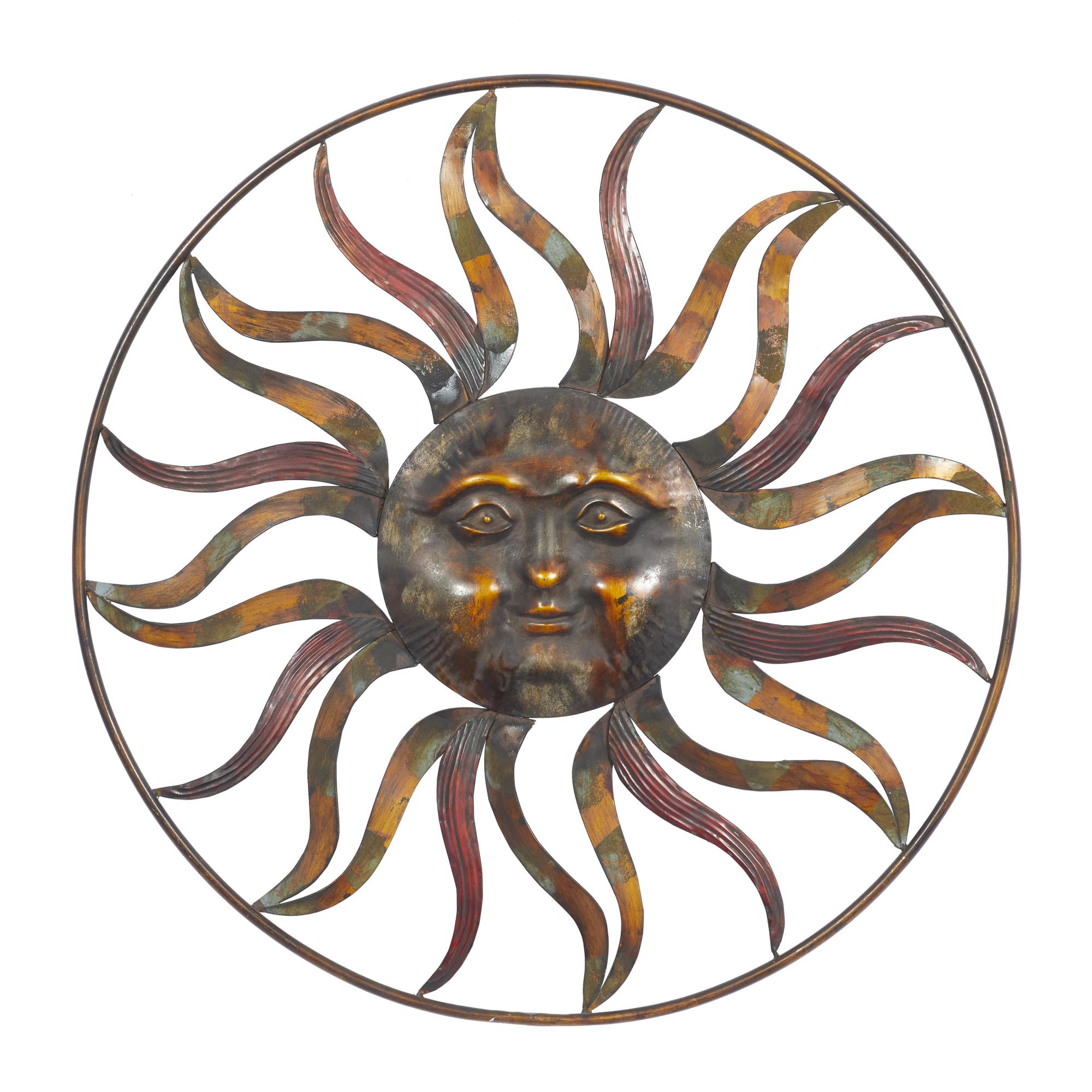Sun Brown Metal Indoor Outdoor Home Wall Decor with Colorful Painted Accents