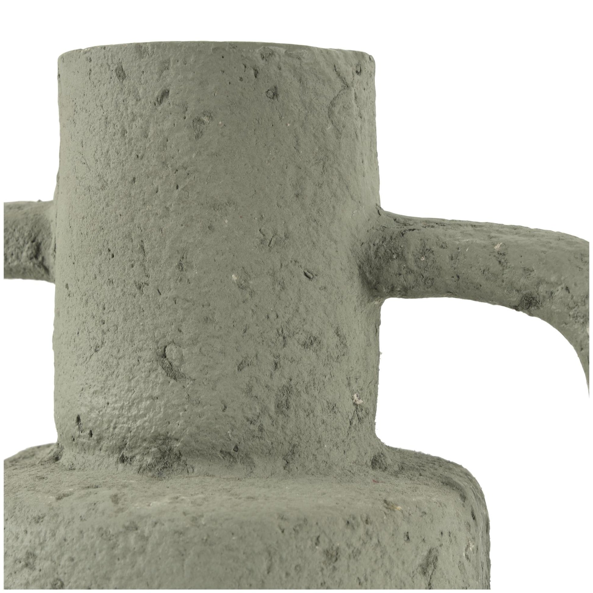 Abstract Light Gray Paper Mache Textured Decorative Vase with Squared Handles