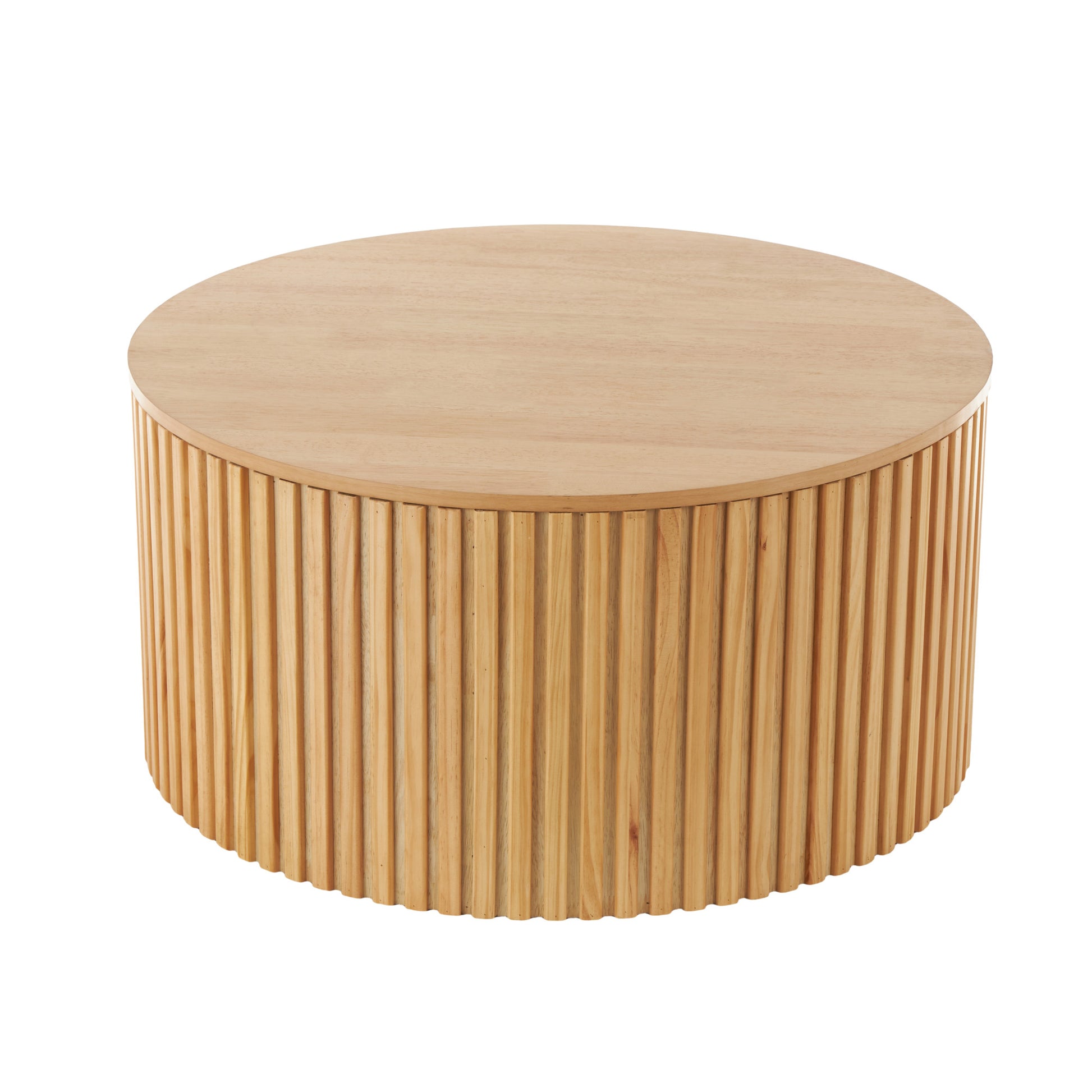 Wood Handmade Ribbed Living Room Coffee Table with Slatted Base