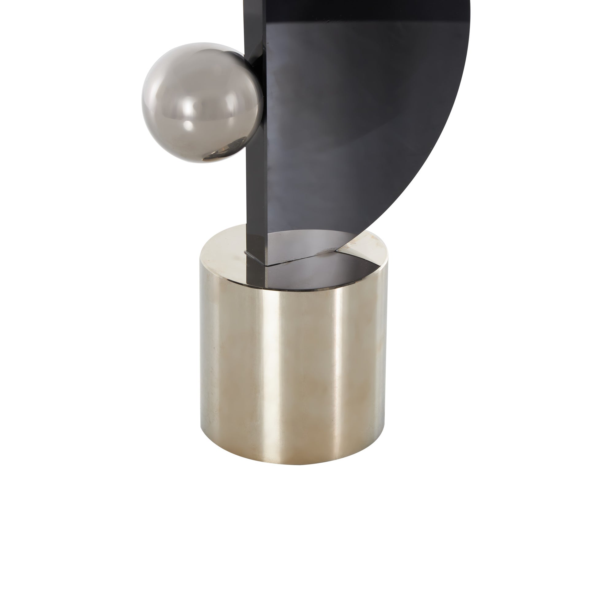 Abstract Black Glass Decorative Sculpture with Silver Orb and Base