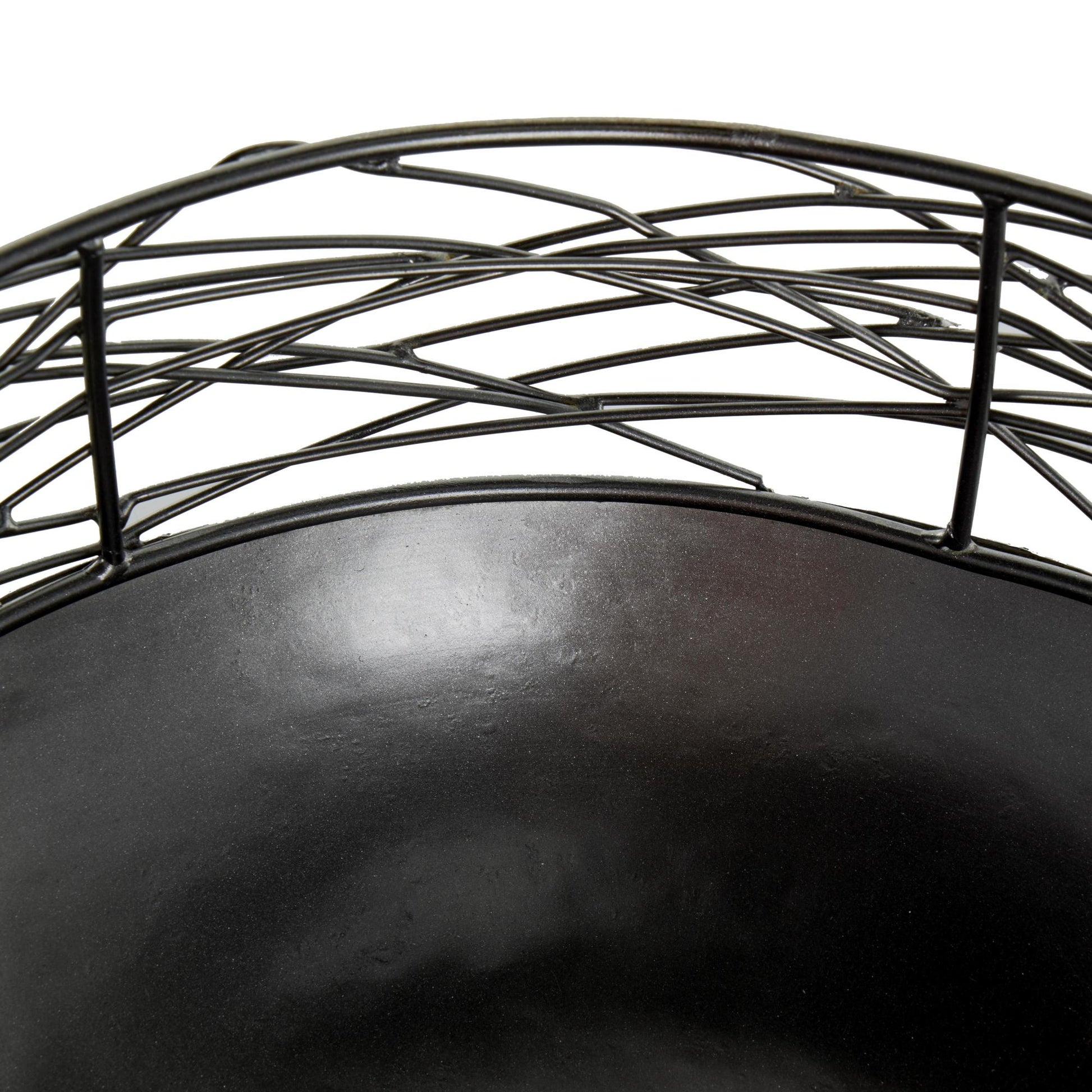 Set of 2 Abstract Black Metal Intertwined Wire Large Decorative Bowl with Solid Matte Base