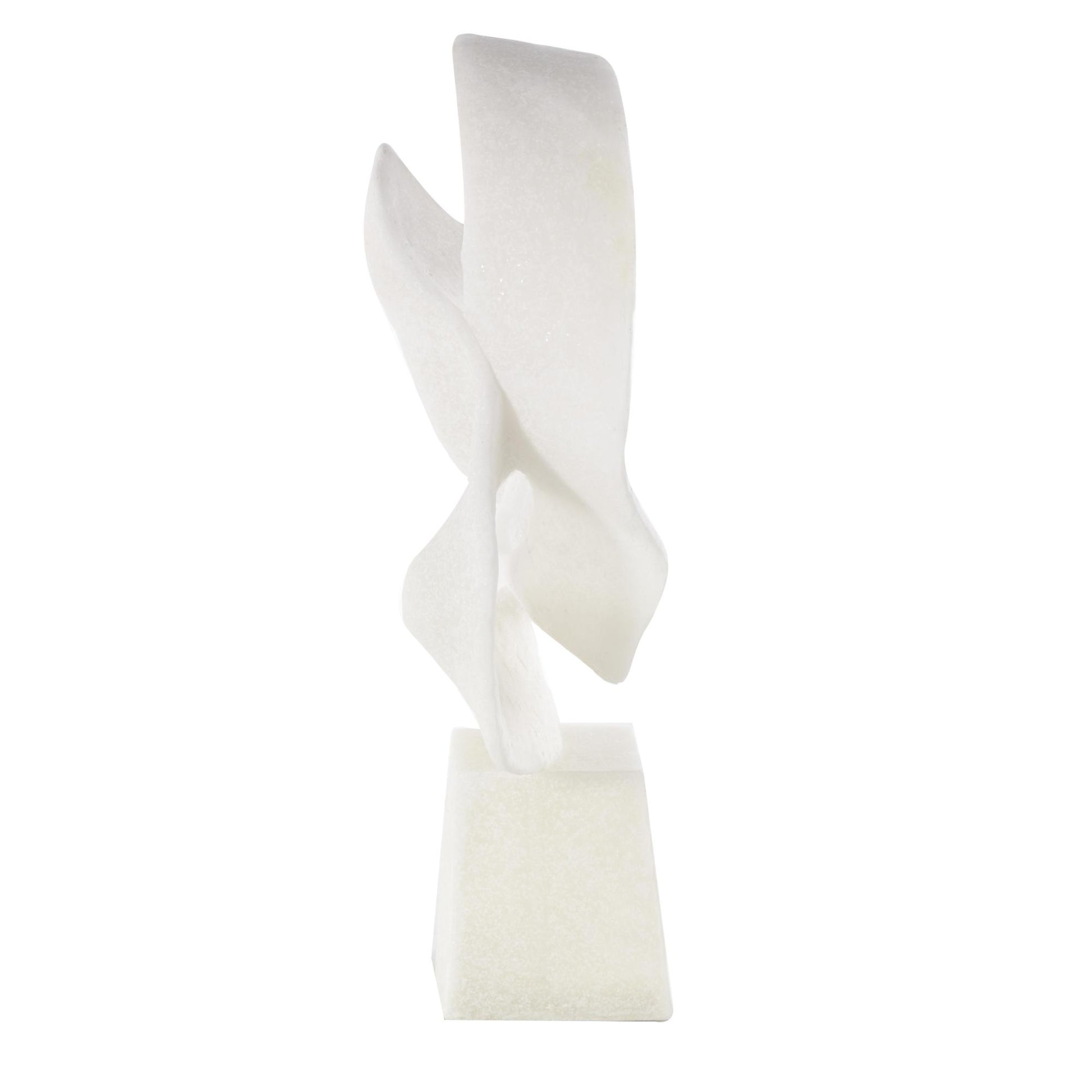 Abstract White Polystone Textured Wave Decorative Sculpture with Elevated Base