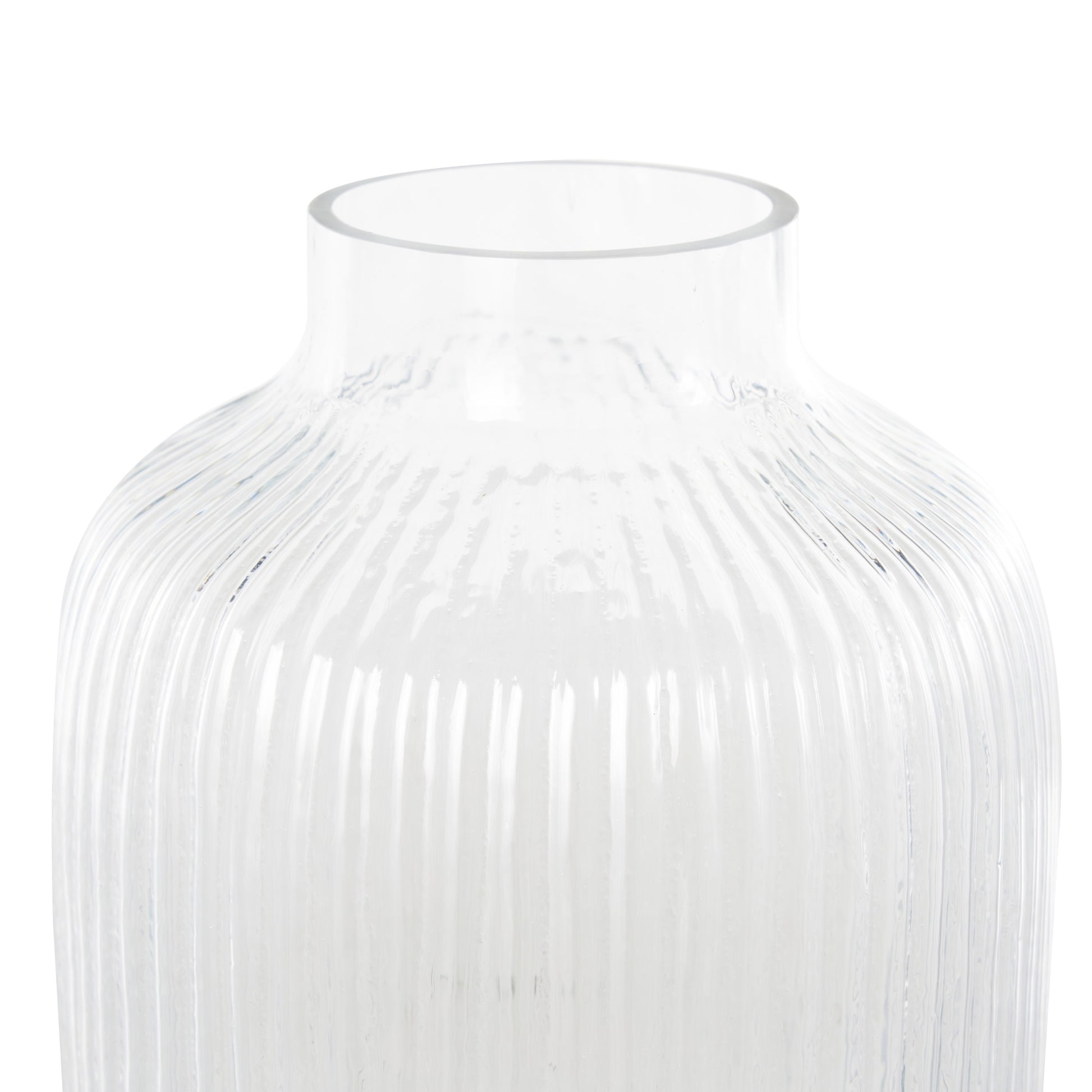 Clear Glass Ribbed Fluted Decorative Vase