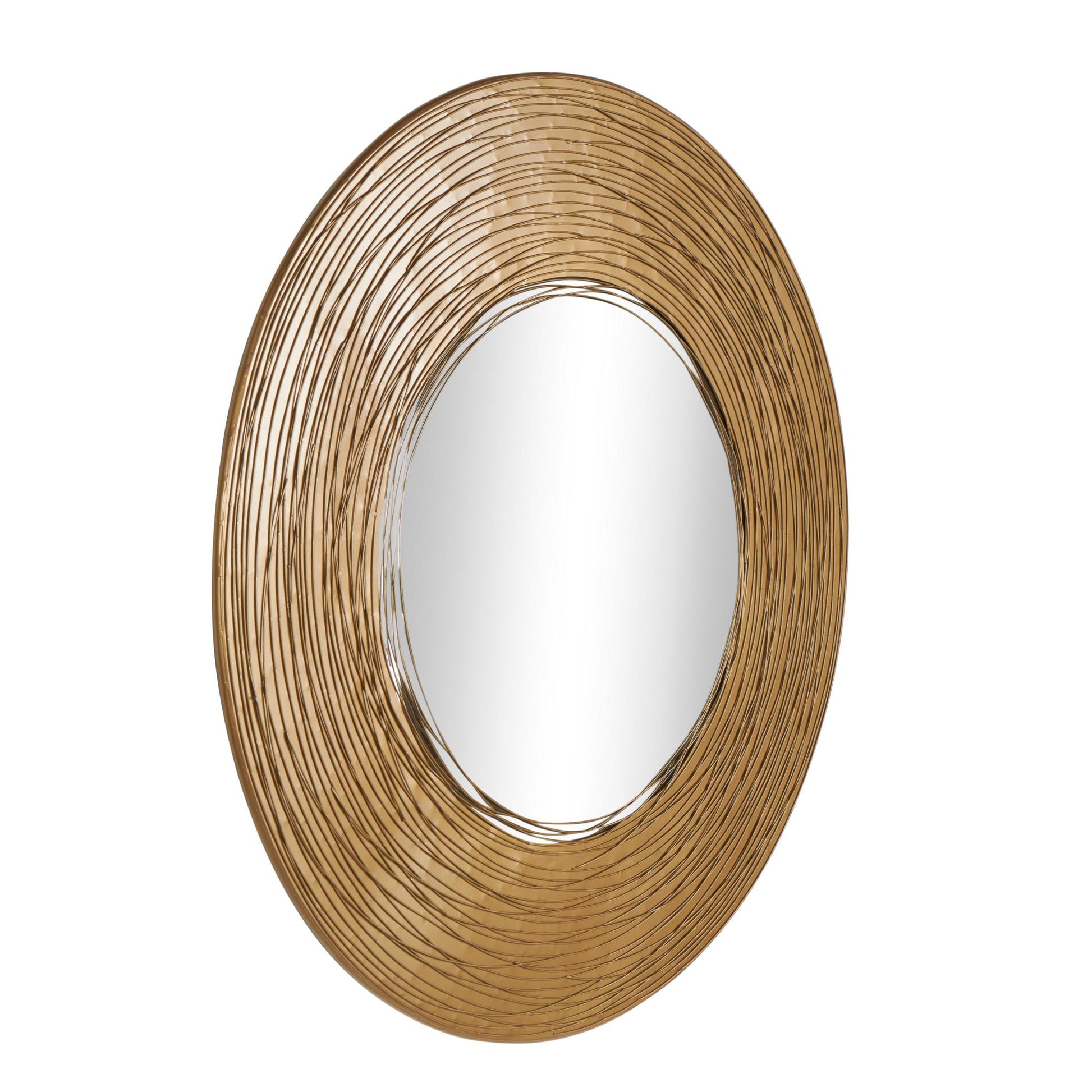 Abstract Gold Metal Room Wall Mirror with Overlapping Wire Rings