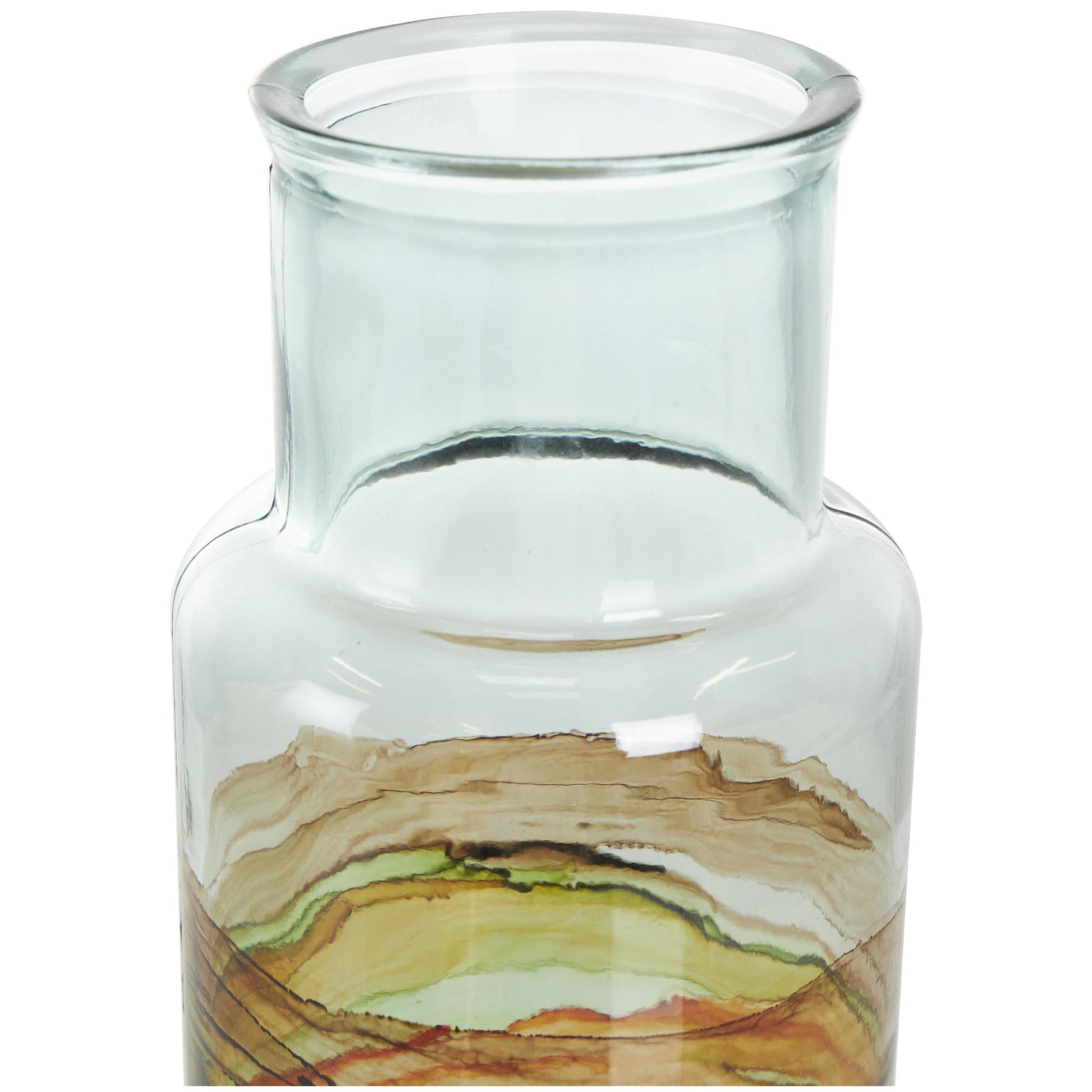 Abstract Recycled Glass Handmade Slim Spanish Bottle Neck Decorative Vase with Ombre Swirled Bands