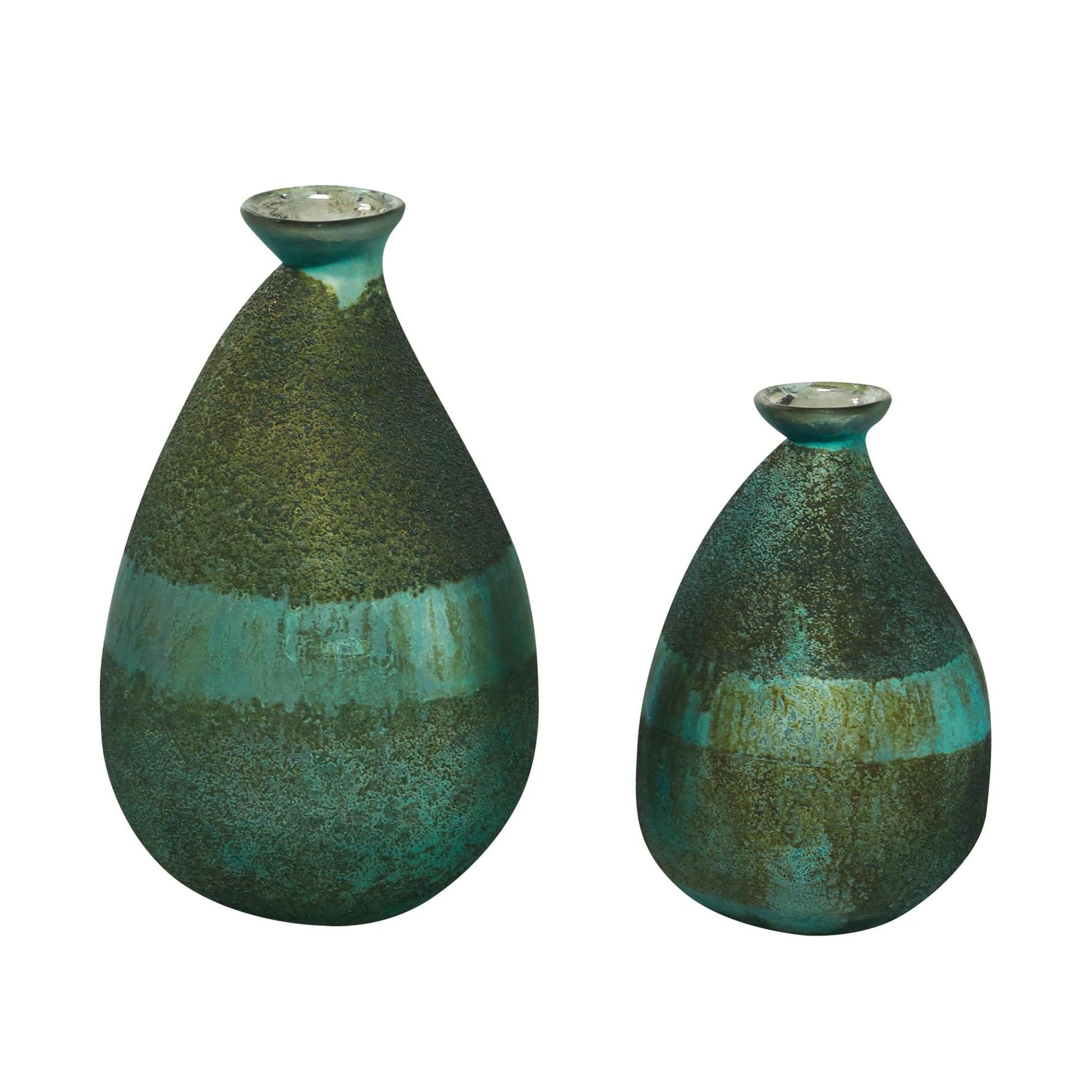 Set of 2 Glass Textured Teardrop Decorative Vase with Textured Base