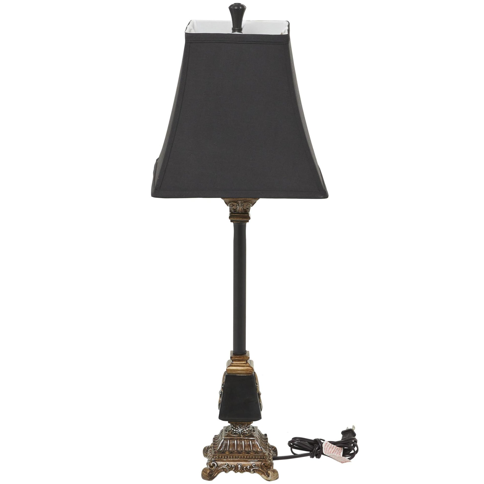 Fleur De Lis Black Polystone Hand Painted Antique Style Room Buffet Lamp