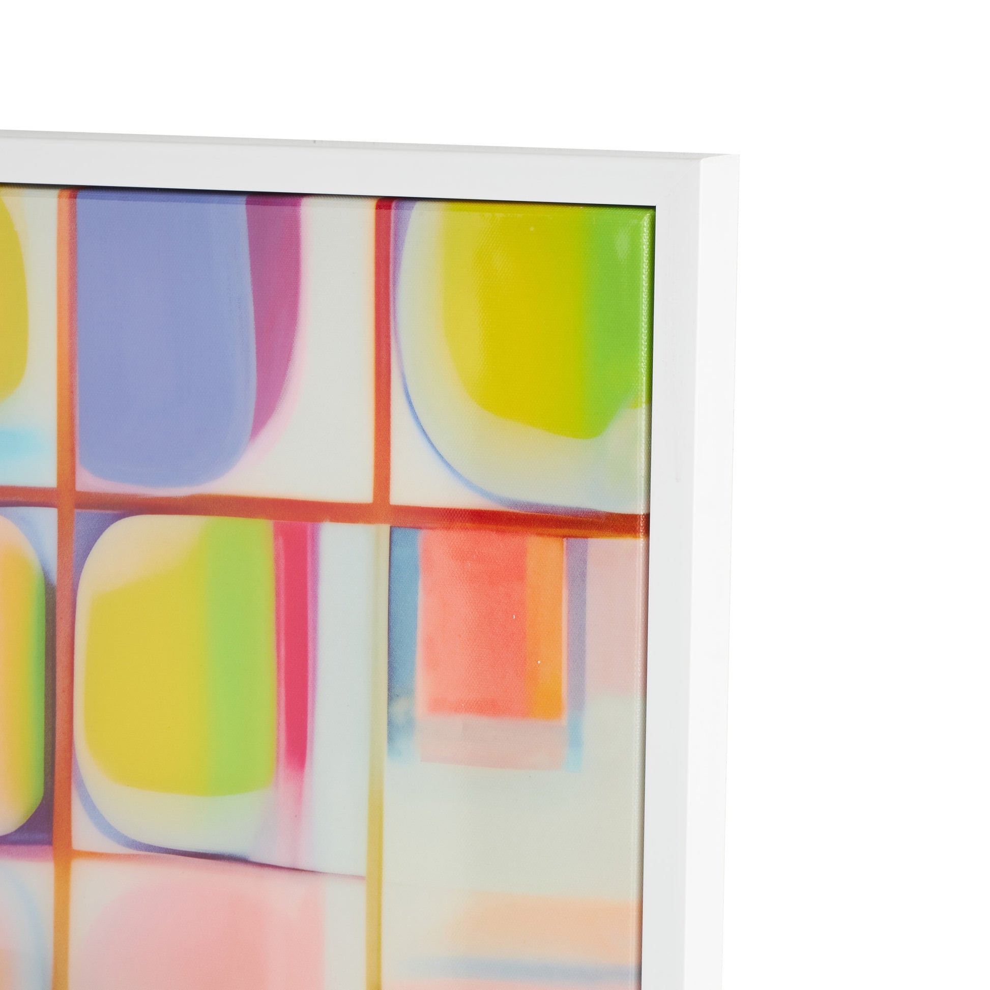 Geometric Multi Colored Canvas Ombre Square Pop Art Living Room Framed Wall Art with White Frame