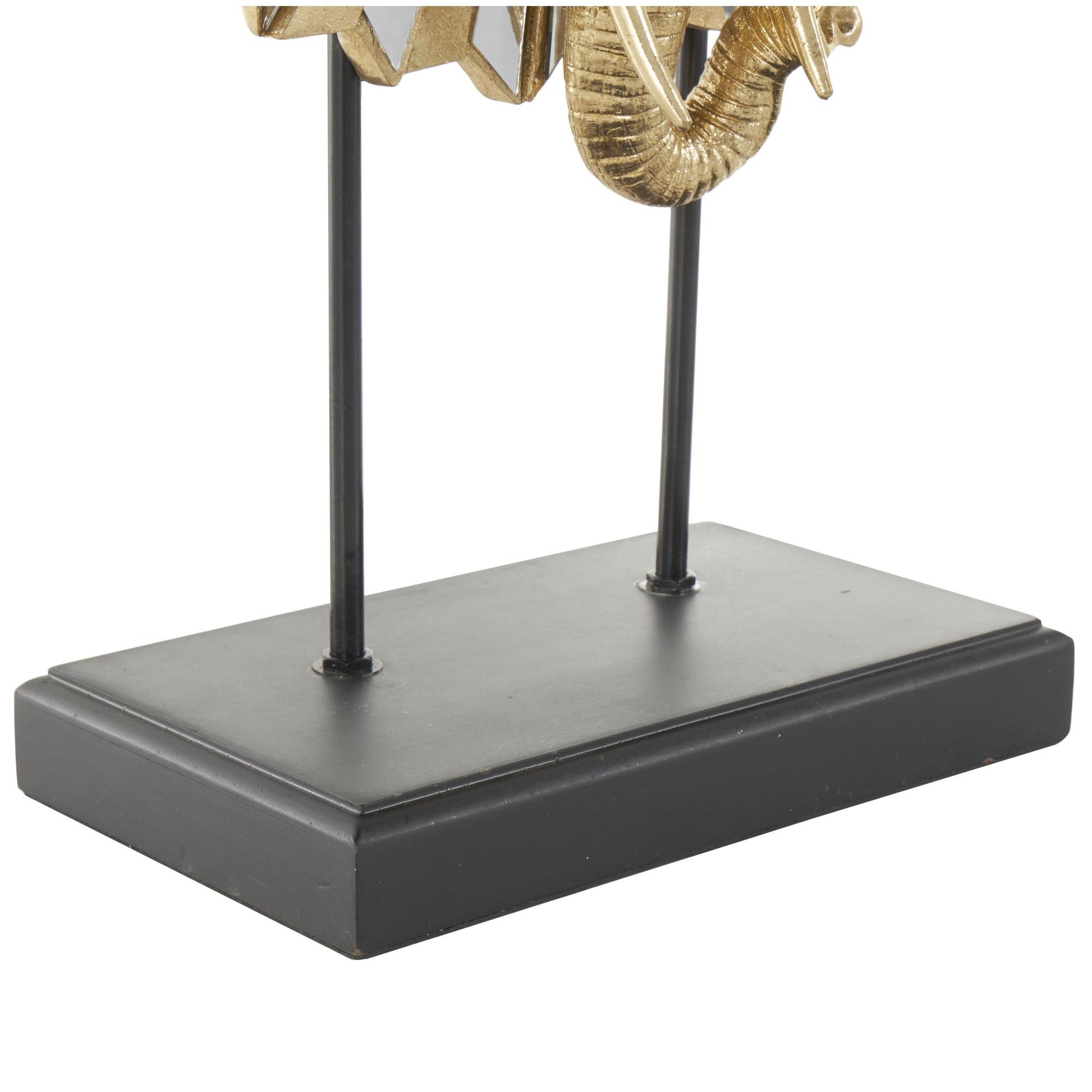 Elephant Gold Resin Decorative Sculpture with Mirrored Sunburst Accent and Black Stand