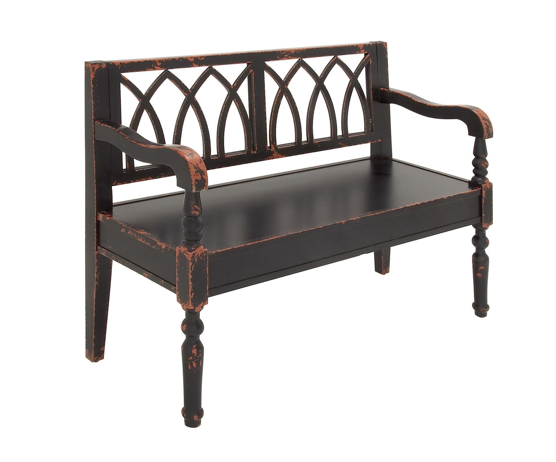 Wood Home Bench with Arched Design Back and Turned Legs 48" x 19" x 36"