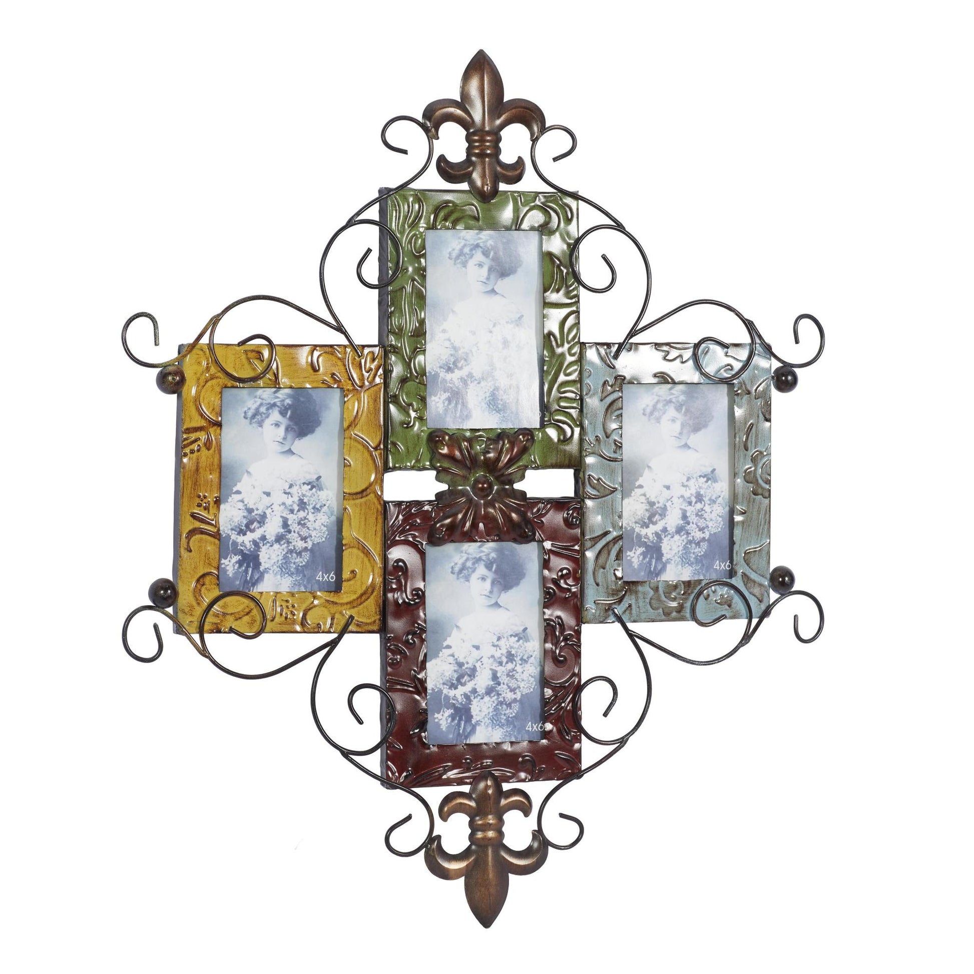 Scroll Multi Colored Metal 4 Slot Ornate Wall Photo Frame