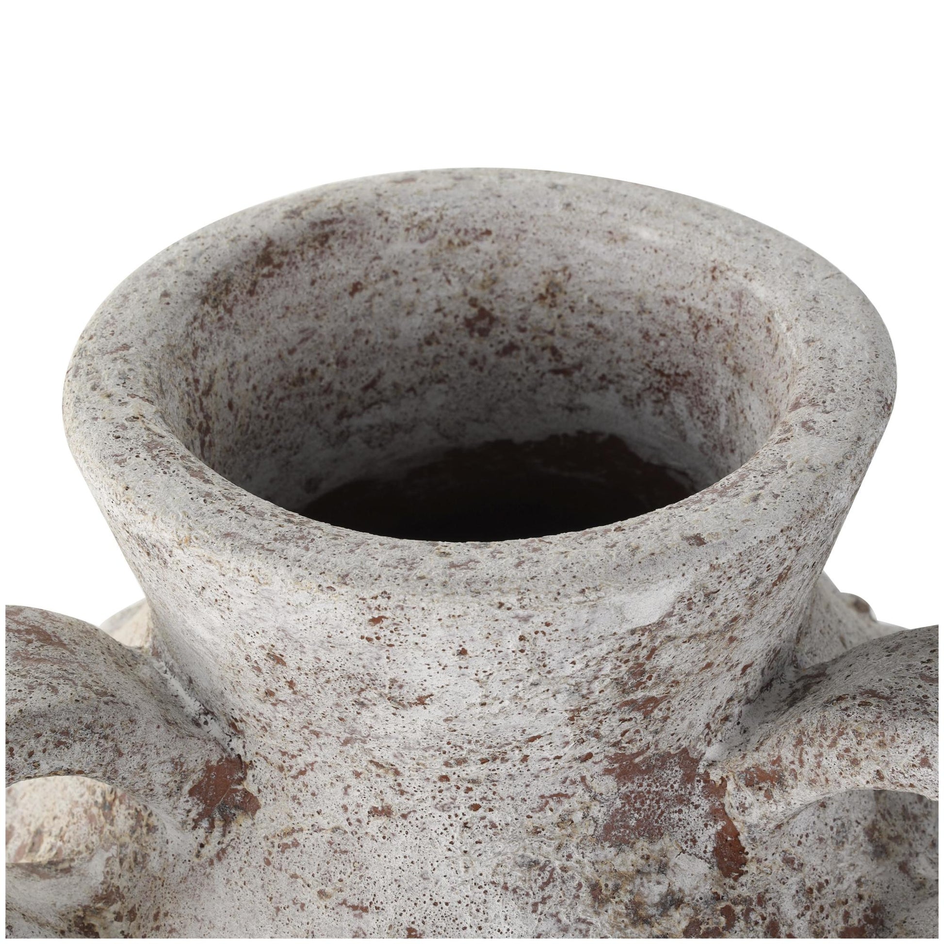 White Ceramic Antique Style Textured Decorative Vase with Arched Handles