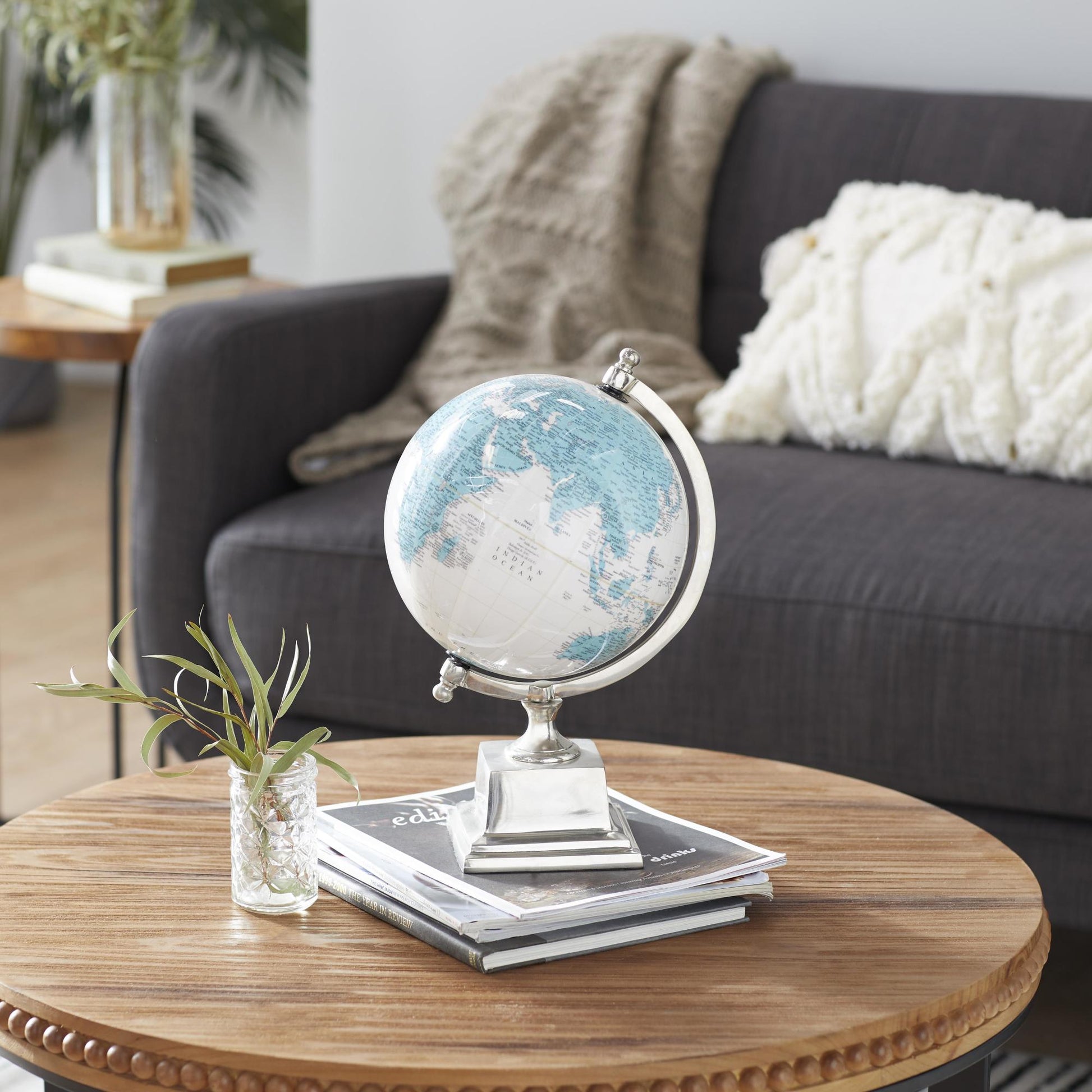 World Map Blue Aluminum Metal Educational/Geographic Earth Globe