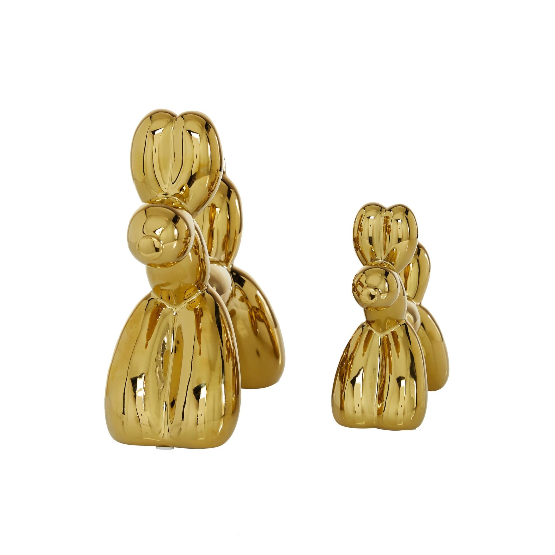 Set of 2 Dog Porcelain Ceramic Balloon Decorative Sculpture
