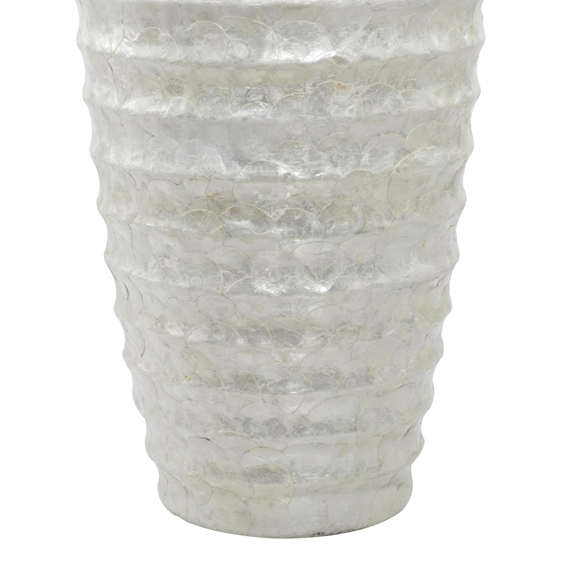 White Capiz Shell Tall Floor Decorative Vase with Ripple Design