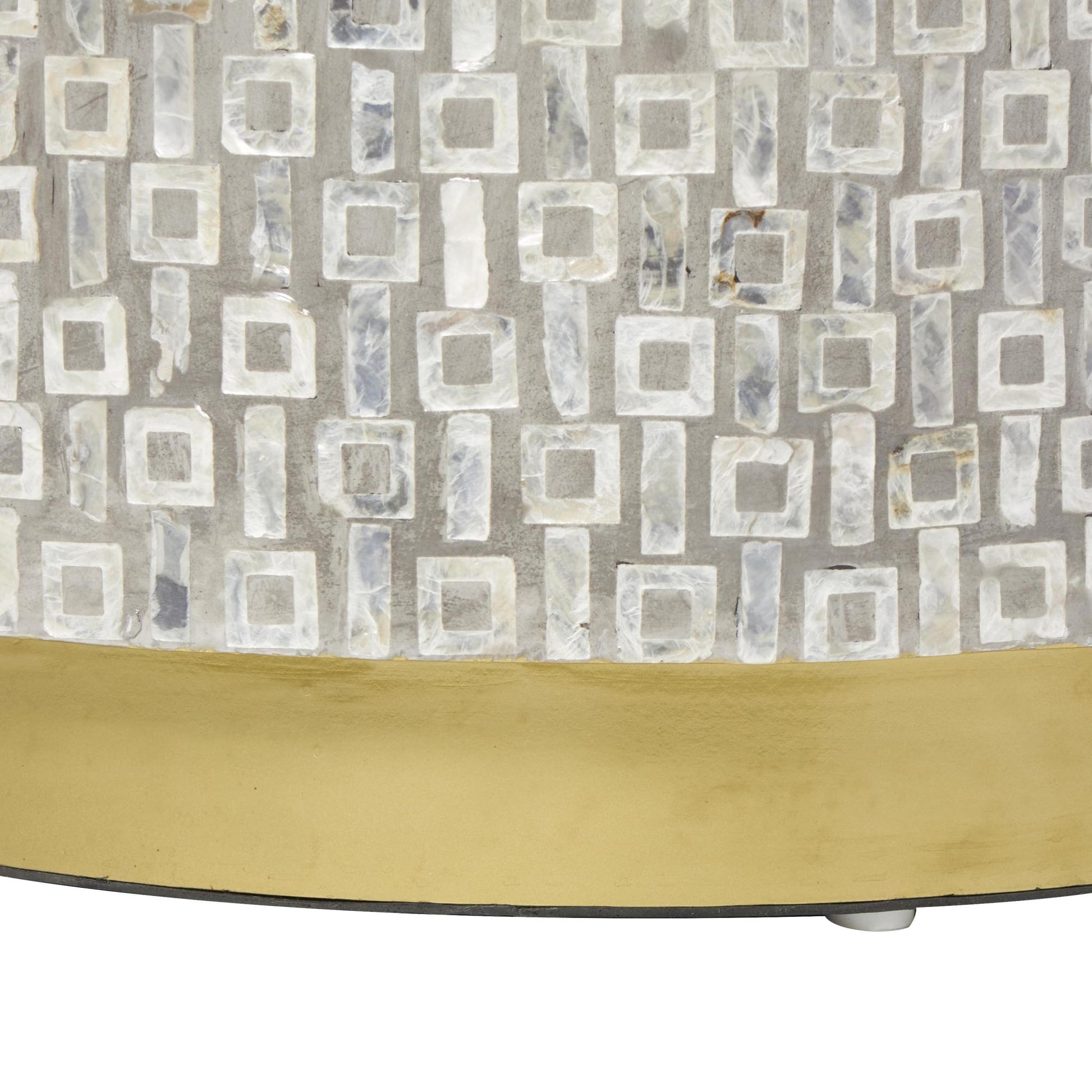 Geometric Mother of Pearl Shell Side End Accent Table with Gold Base