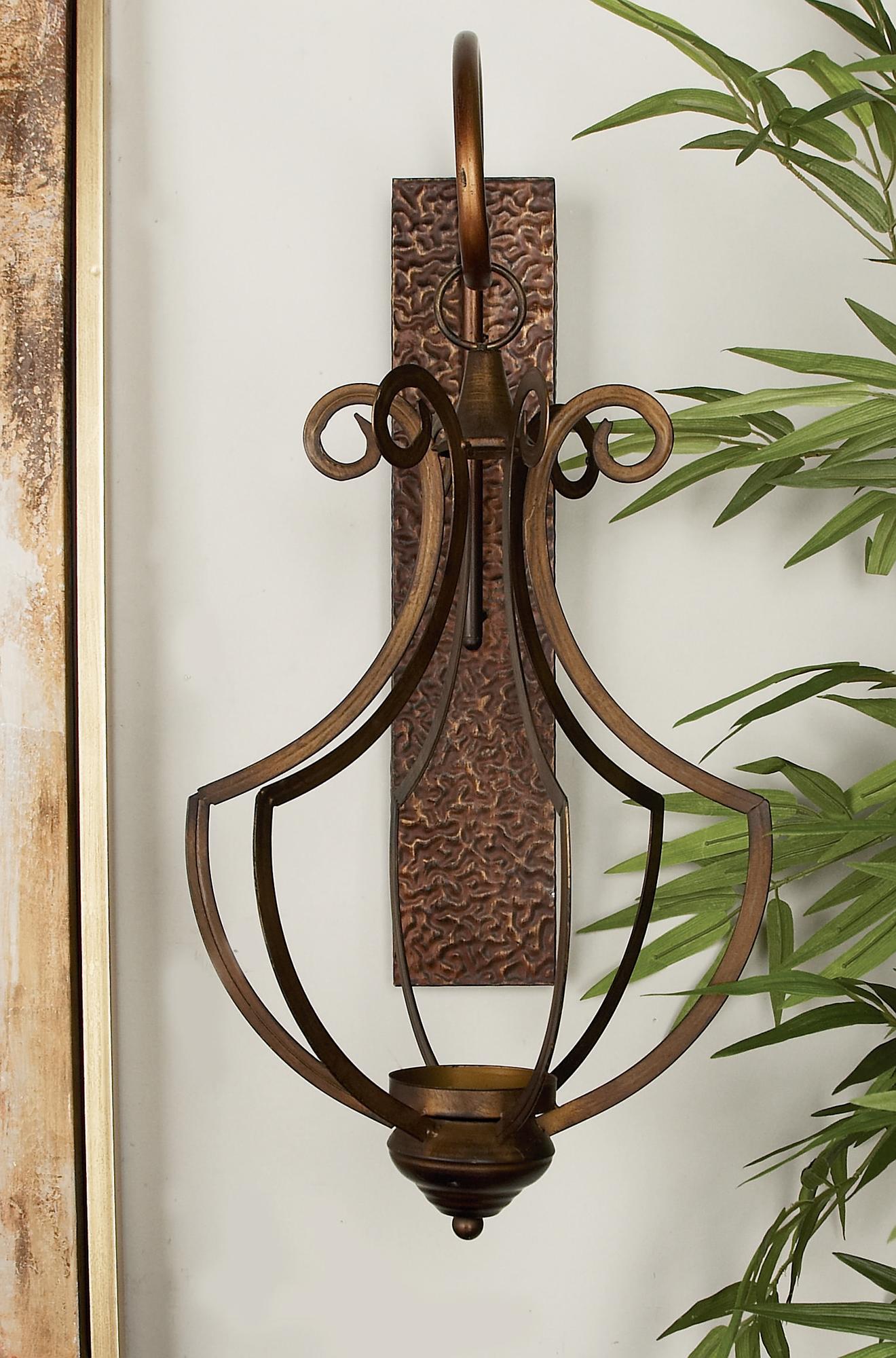 Scroll Bronze Metal Single Candle Indoor Outdoor Wall Sconce