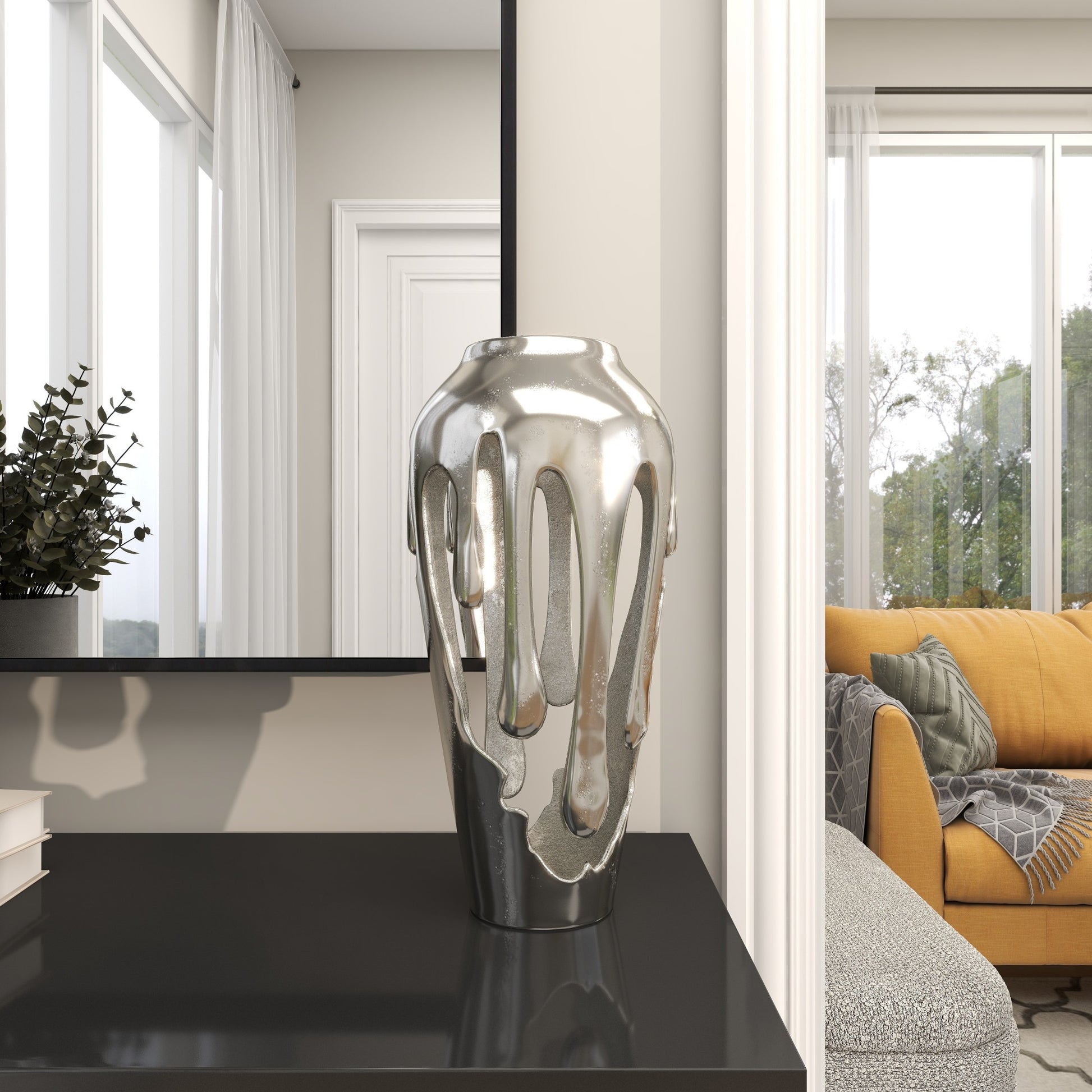 Abstract Aluminum Metal Drip Decorative Vase with Melting Designed Body